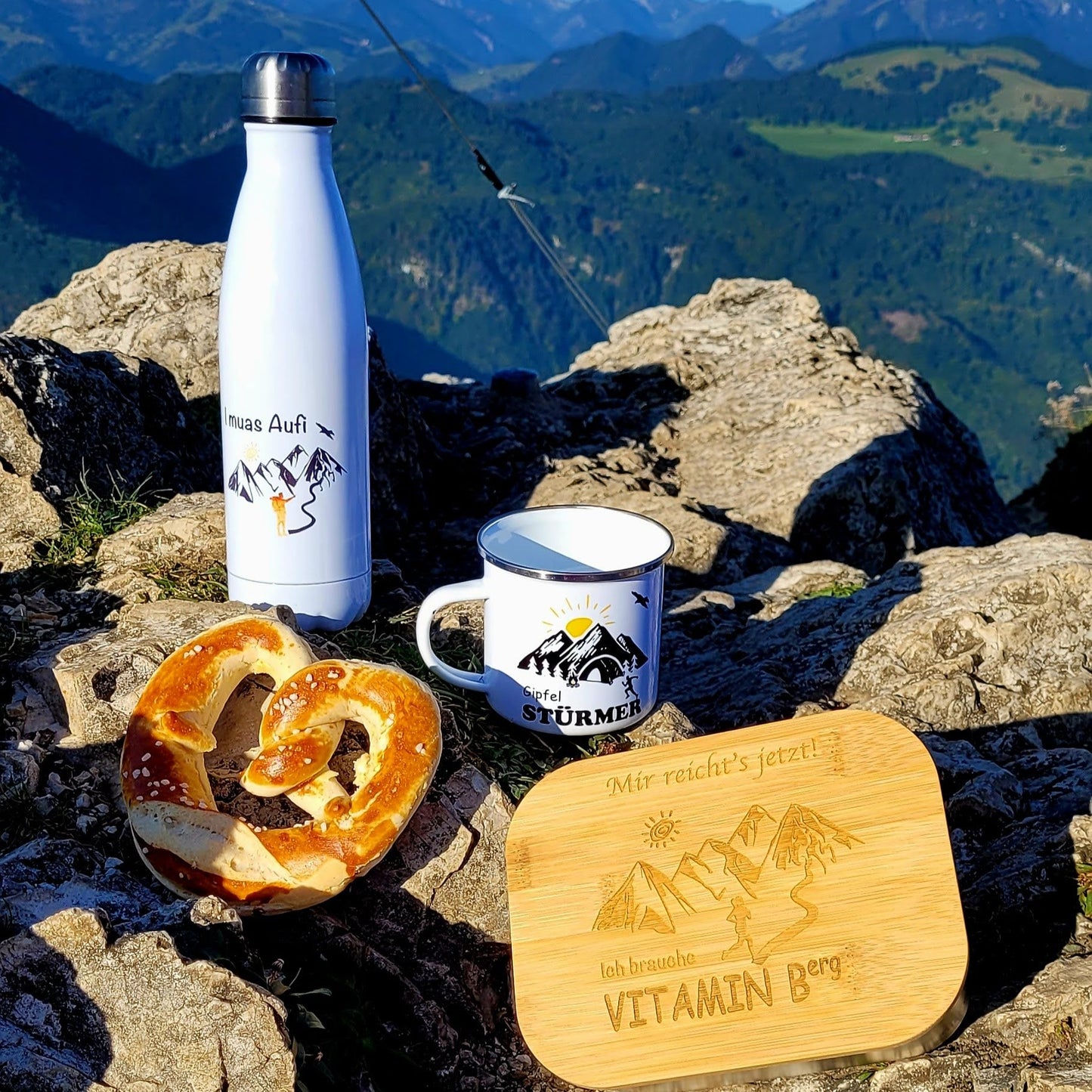 DekoAlm24 Lunchbox - Mir reicht's Ich geh Boarden - aus Edelstahl mit Bambusdeckel & Spannband