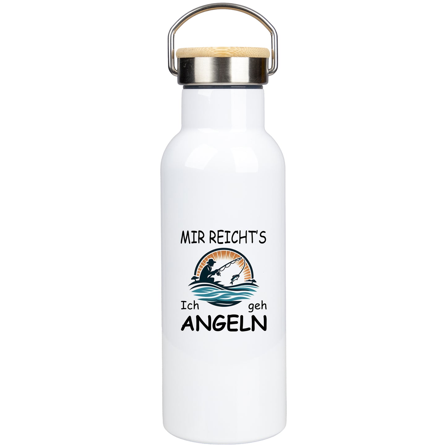 Edelstahl Trinkflasche 500ml mit Bambusdeckel | Mir Reicht's Ich geh Angeln