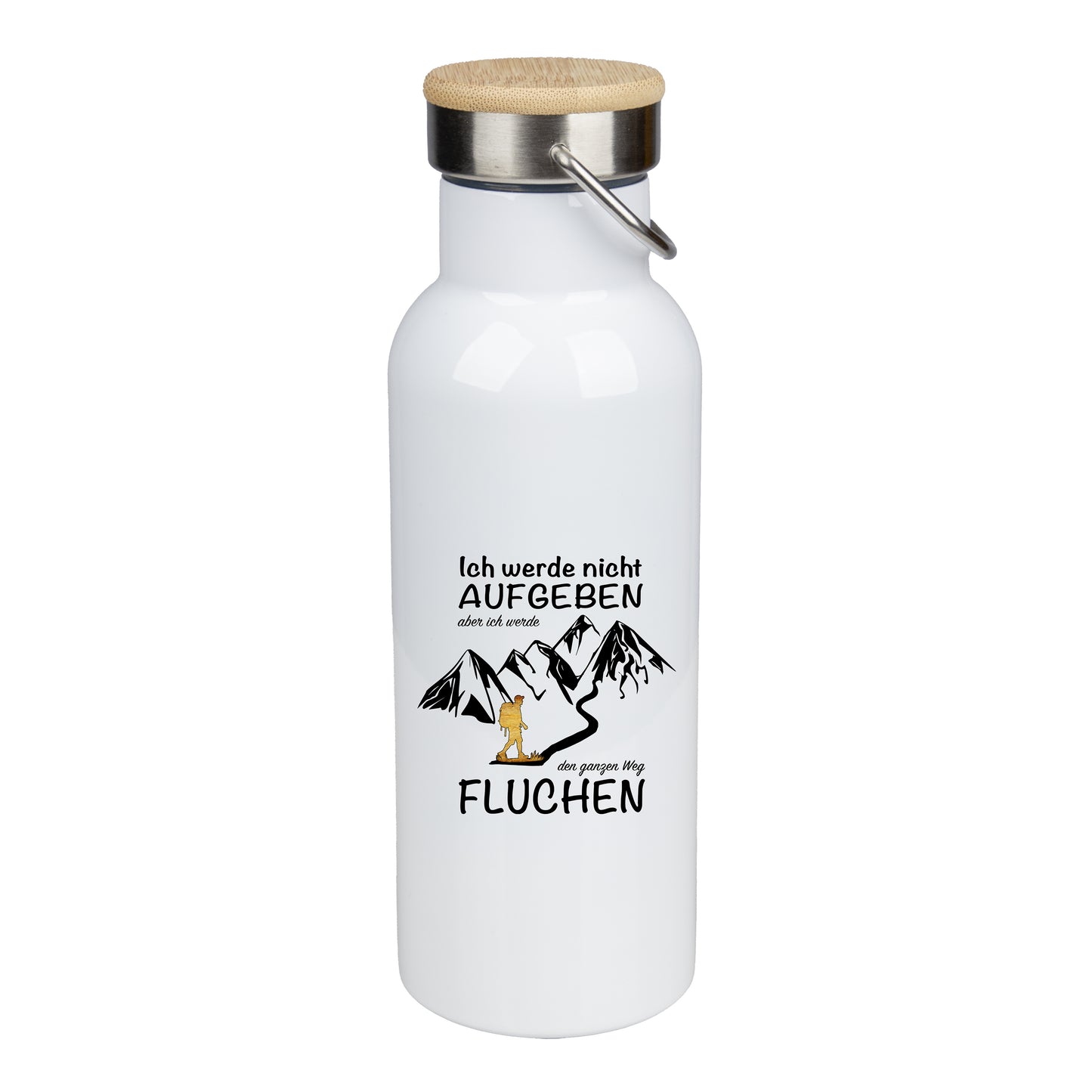 Edelstahl Trinkflasche 500ml mit Bambusdeckel | Ich werde nicht aufgeben, aber ich werden den ganzen Weg fluchen