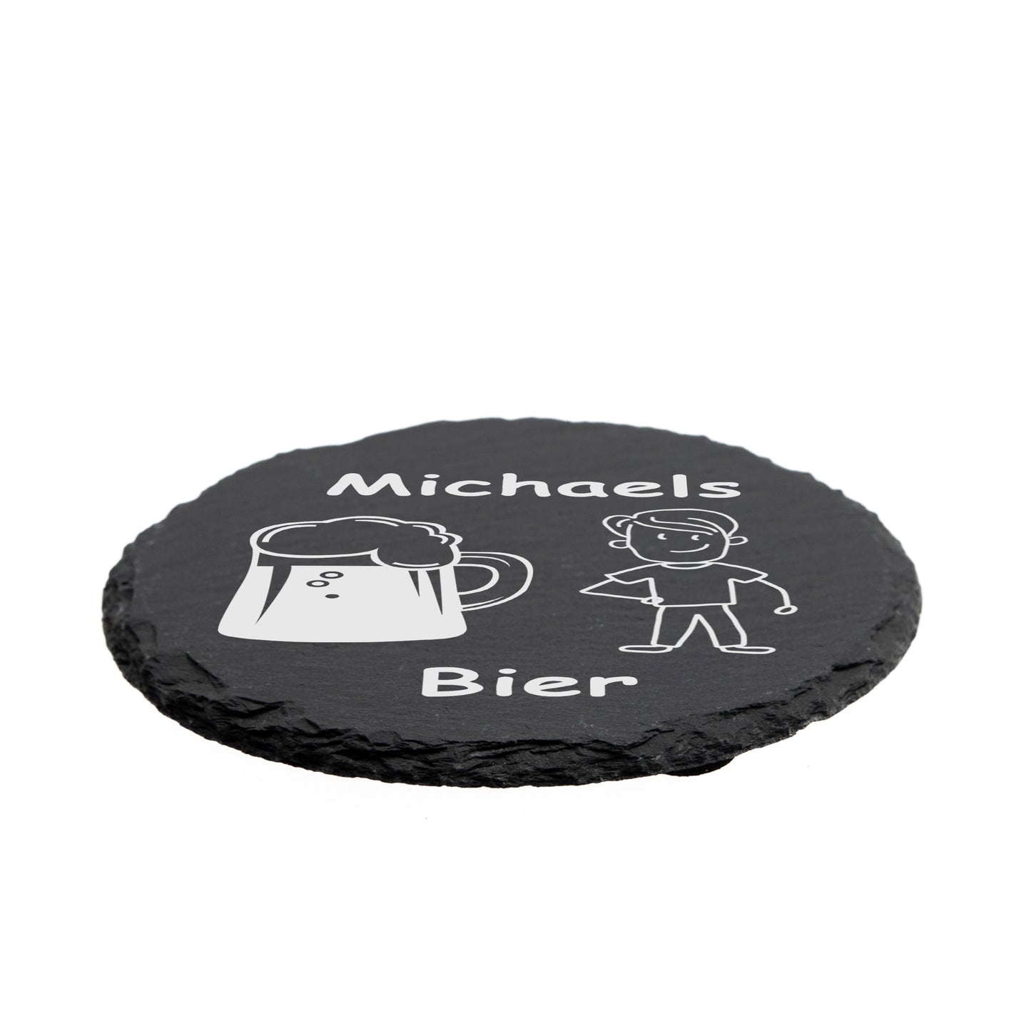 Glasuntersetzer rund - Schiefer - Bier - personalisiert - 10cm