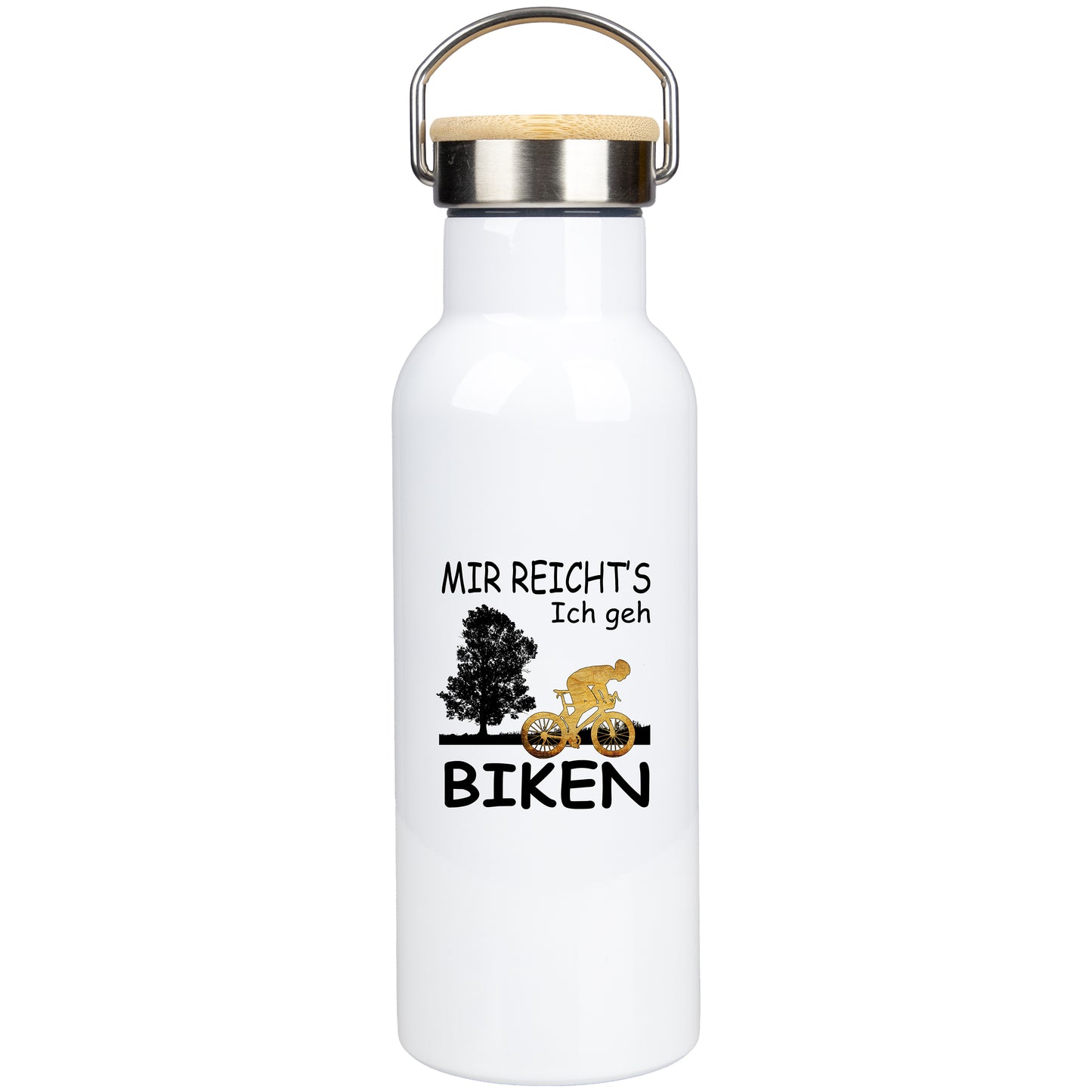 Edelstahl Trinkflasche 500ml mit Bambusdeckel | Mir Reicht's Ich geh Biken