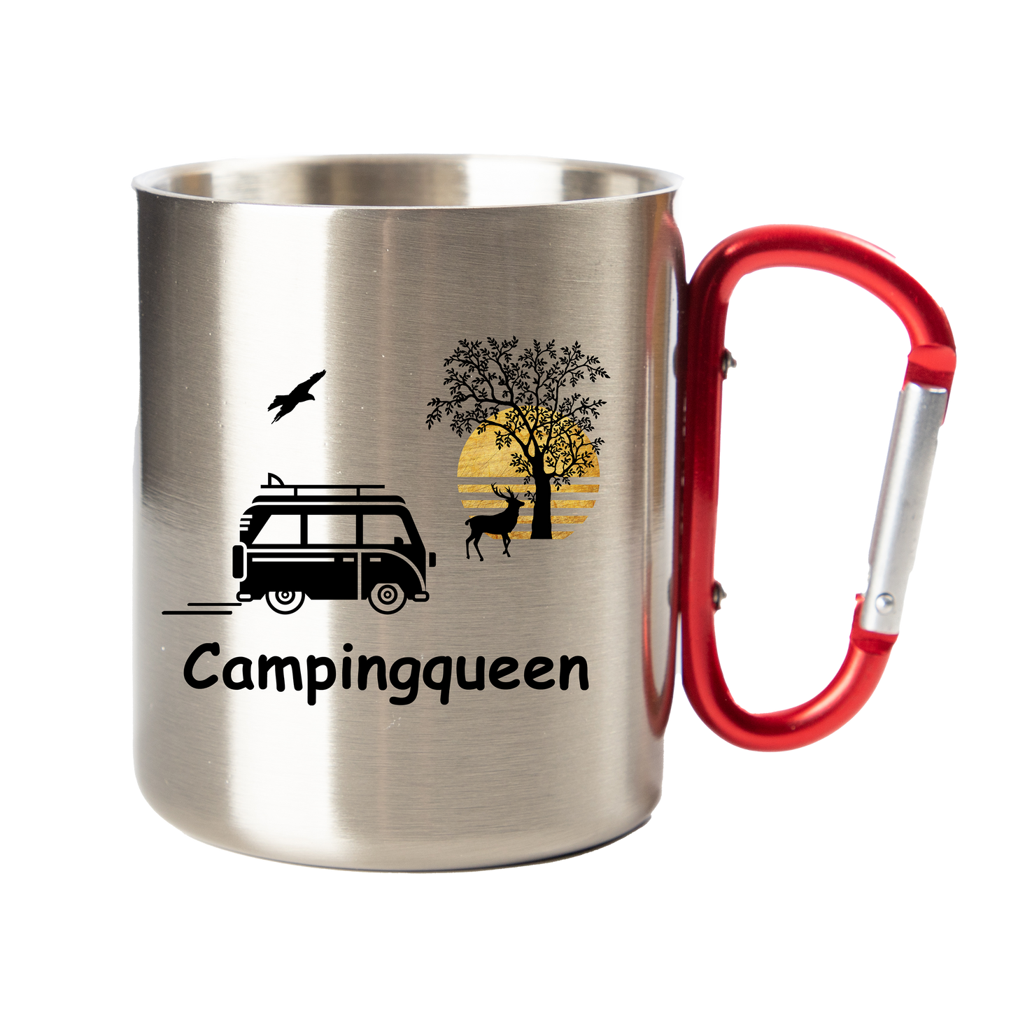 Edelstahl Tasse / Thermo Becher mit Karabiner | Campingqueen