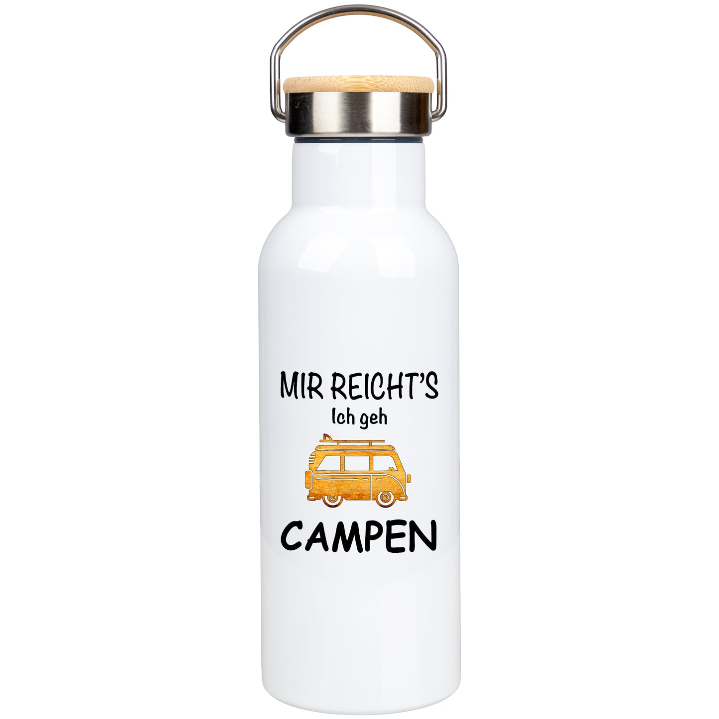 Edelstahl Trinkflasche 500ml mit Bambusdeckel | Mir Reicht's Ich geh CAMPEN