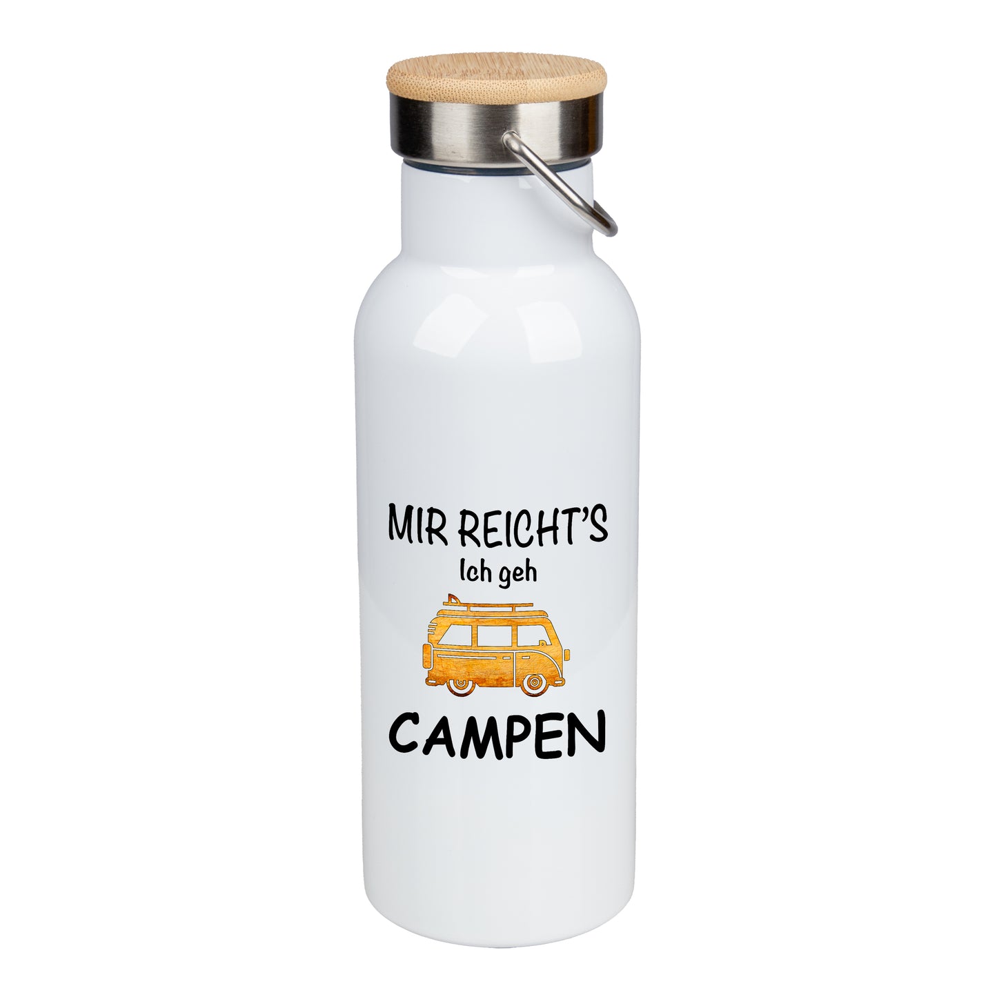 Edelstahl Trinkflasche 500ml mit Bambusdeckel | Mir Reicht's Ich geh CAMPEN