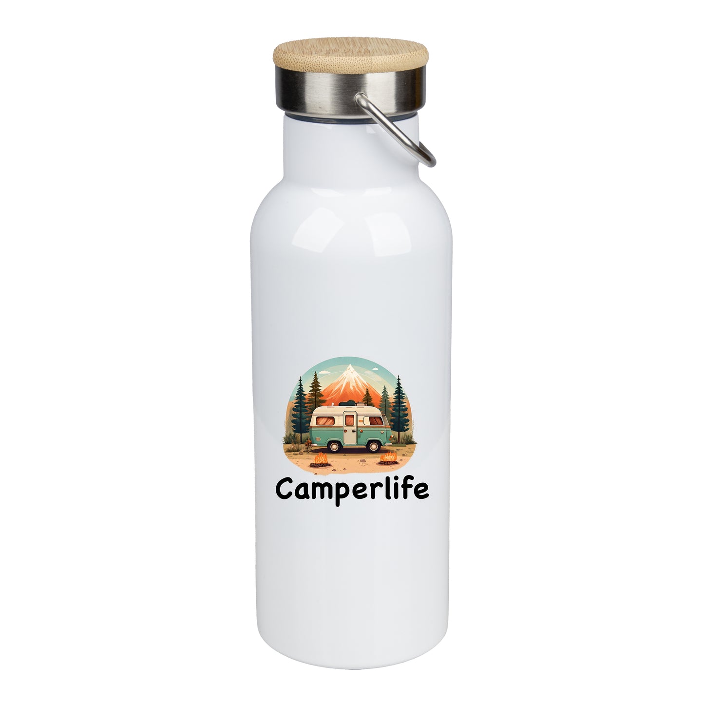 Edelstahl Trinkflasche 500ml mit Bambusdeckel | Camperlife