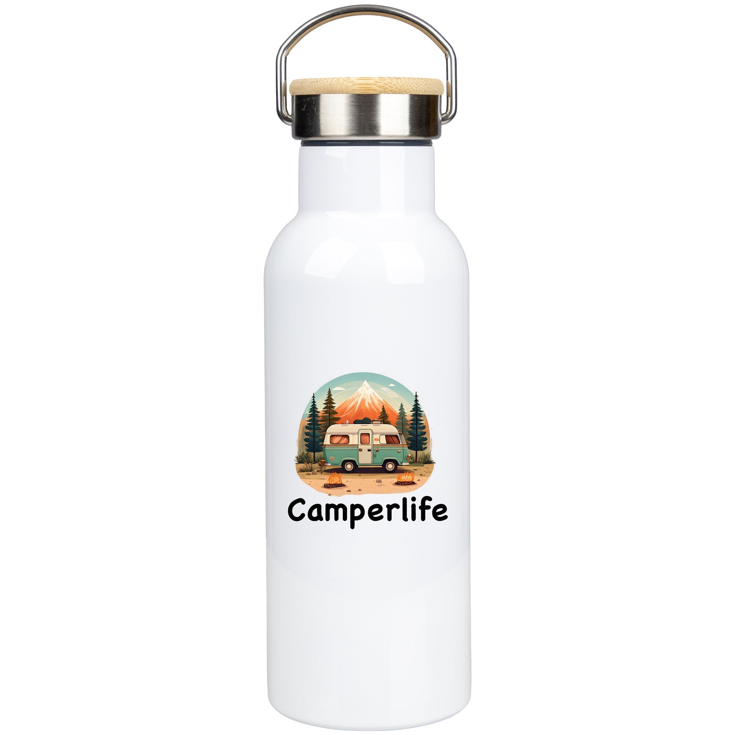Edelstahl Trinkflasche 500ml mit Bambusdeckel | Camperlife