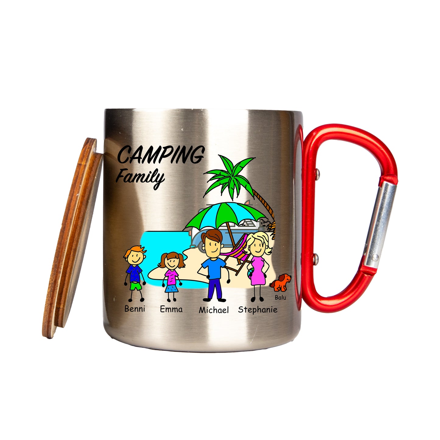 Terrassenfeuer | Schmelzlicht - Camping Family | personalisiert - Edelstahl Thermo Tasse Karabiner - Outdoor-Kerze - DekoAlm24