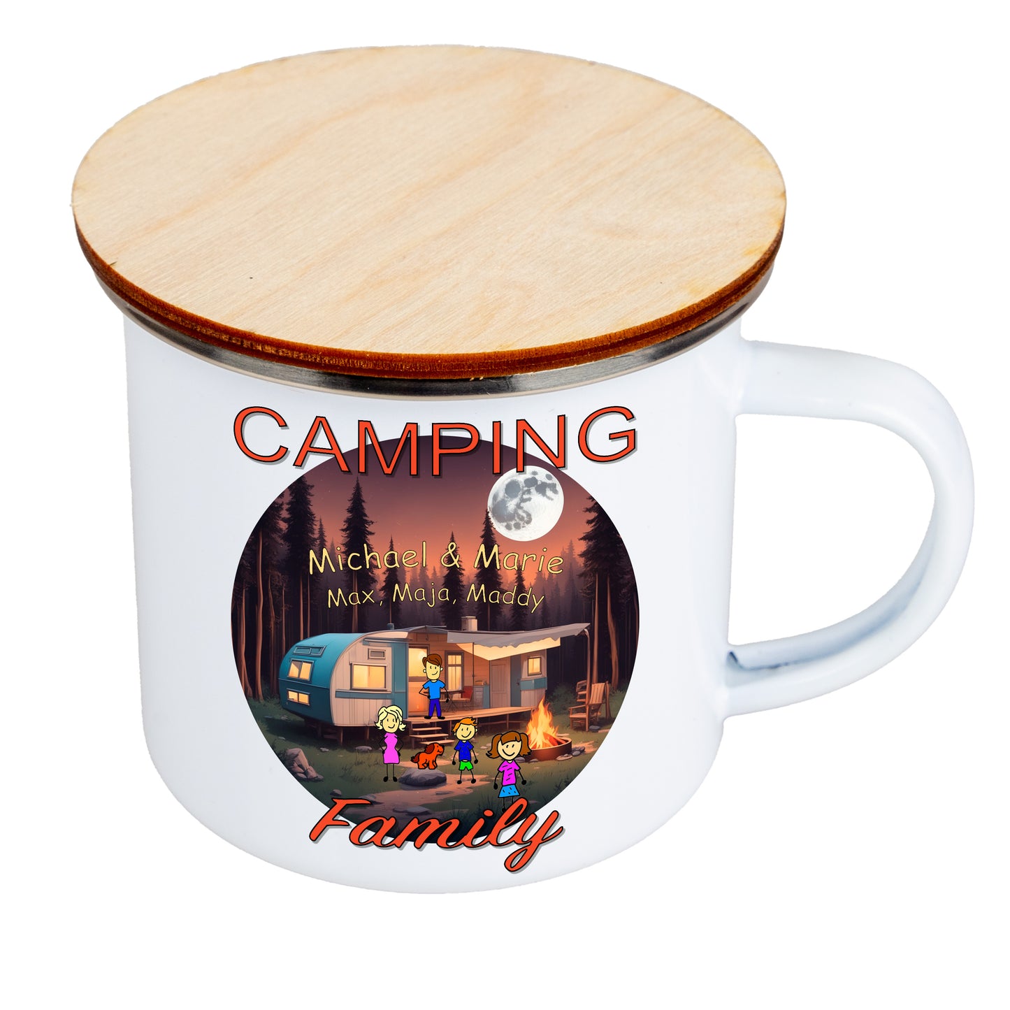 Terrassenfeuer | Schmelzlicht | AlmFeuer - Camping Family | personalisiert - Emaille - Outdoor-Kerze - DekoAlm24
