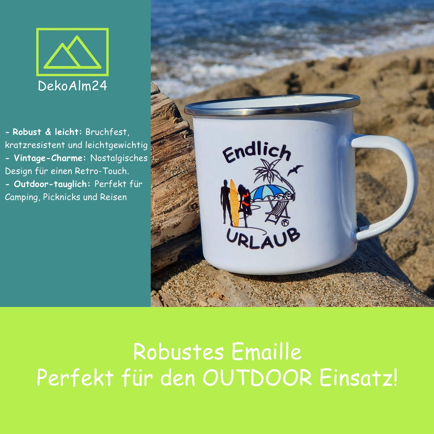 DekoAlm24 Tasse - Die Schonzeit ist vorbei - Emaille (Silber)