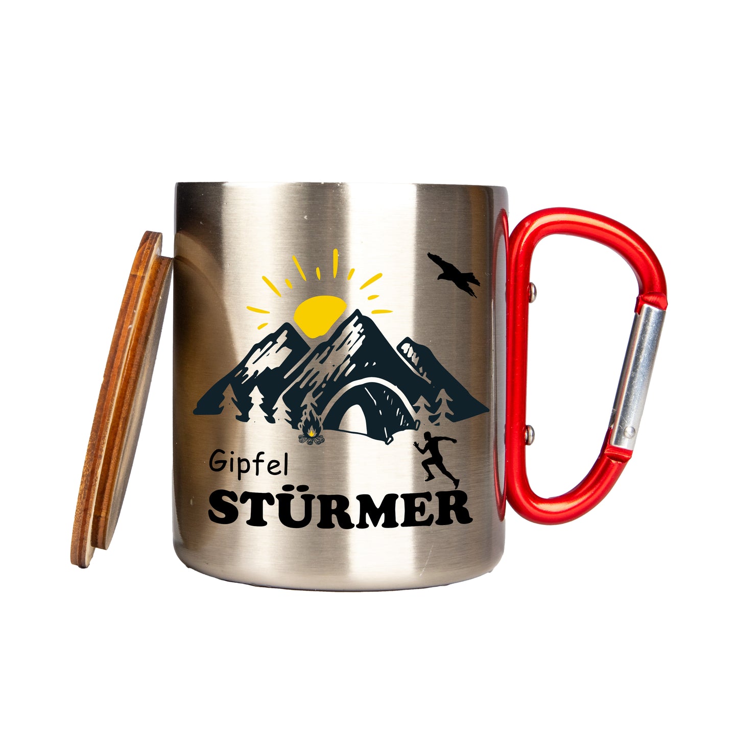 DekoAlm24 Outdoor-Kerze Schmelzlicht - Almfeuer - Thermo-Tasse Edelstahl mit Karabiner