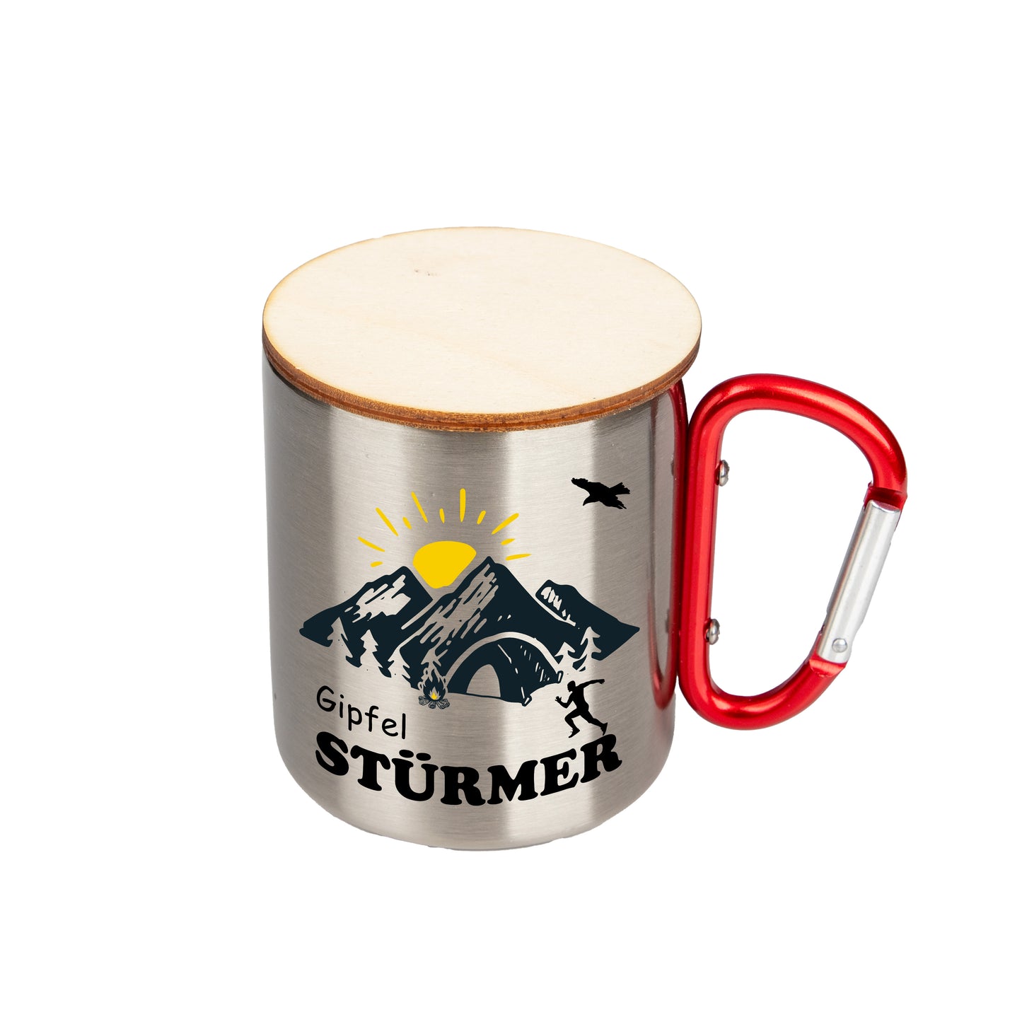 DekoAlm24 Outdoor-Kerze Schmelzlicht - Almfeuer - Thermo-Tasse Edelstahl mit Karabiner
