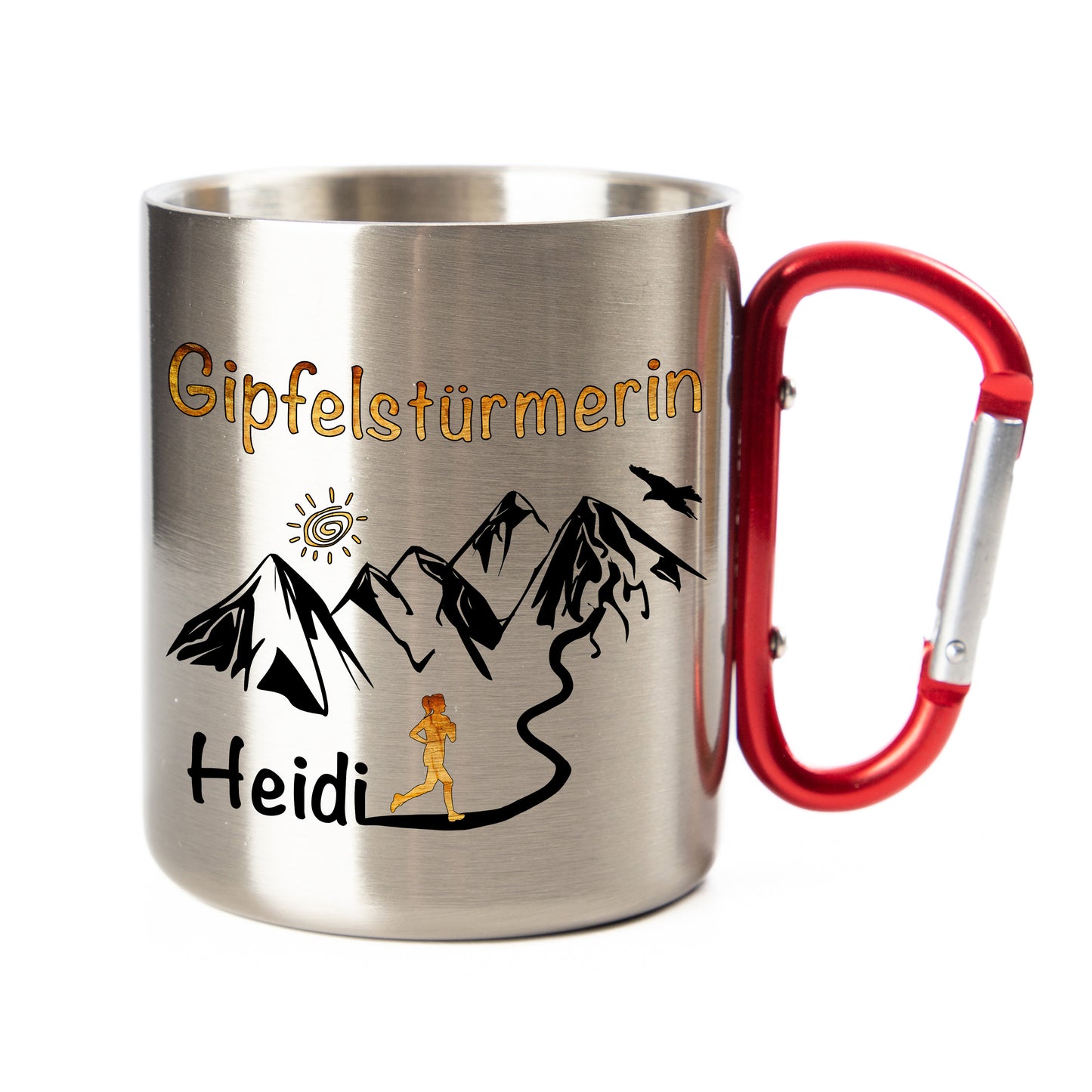 Tasse | Thermo-Becher mit Karabiner - Gipfelstürmerin - personalisiert