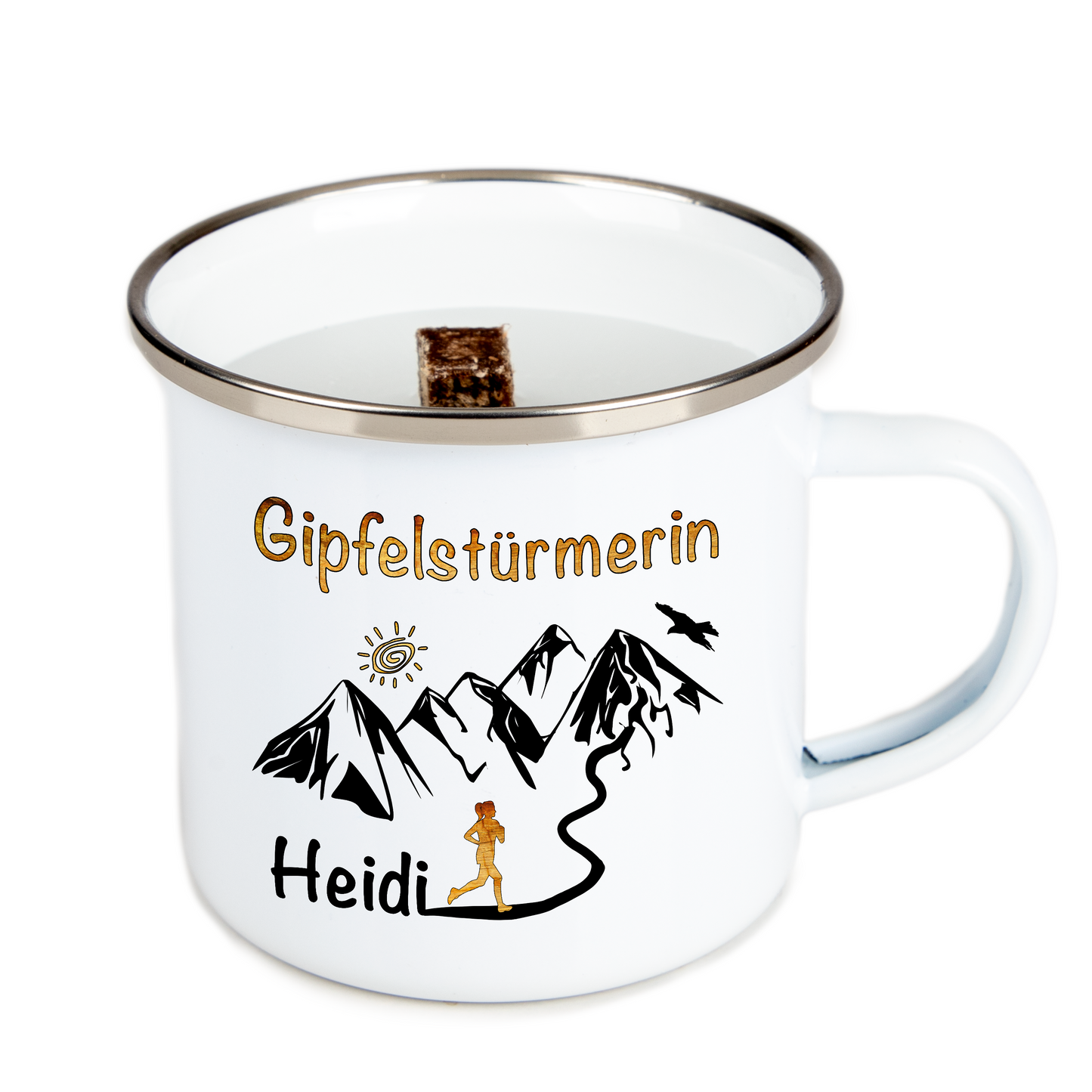 AlmFeuer | Schmelzfeuer | Gipfelstürmerin personalisiert - Emaille - Outdoor-Kerze
