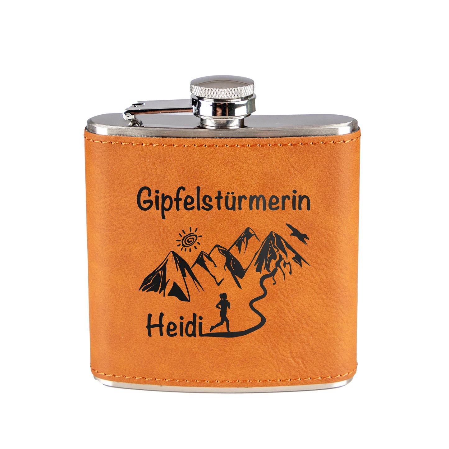 Flachmann - Gipfelstürmerin (personalisiert) - Leder-Optik