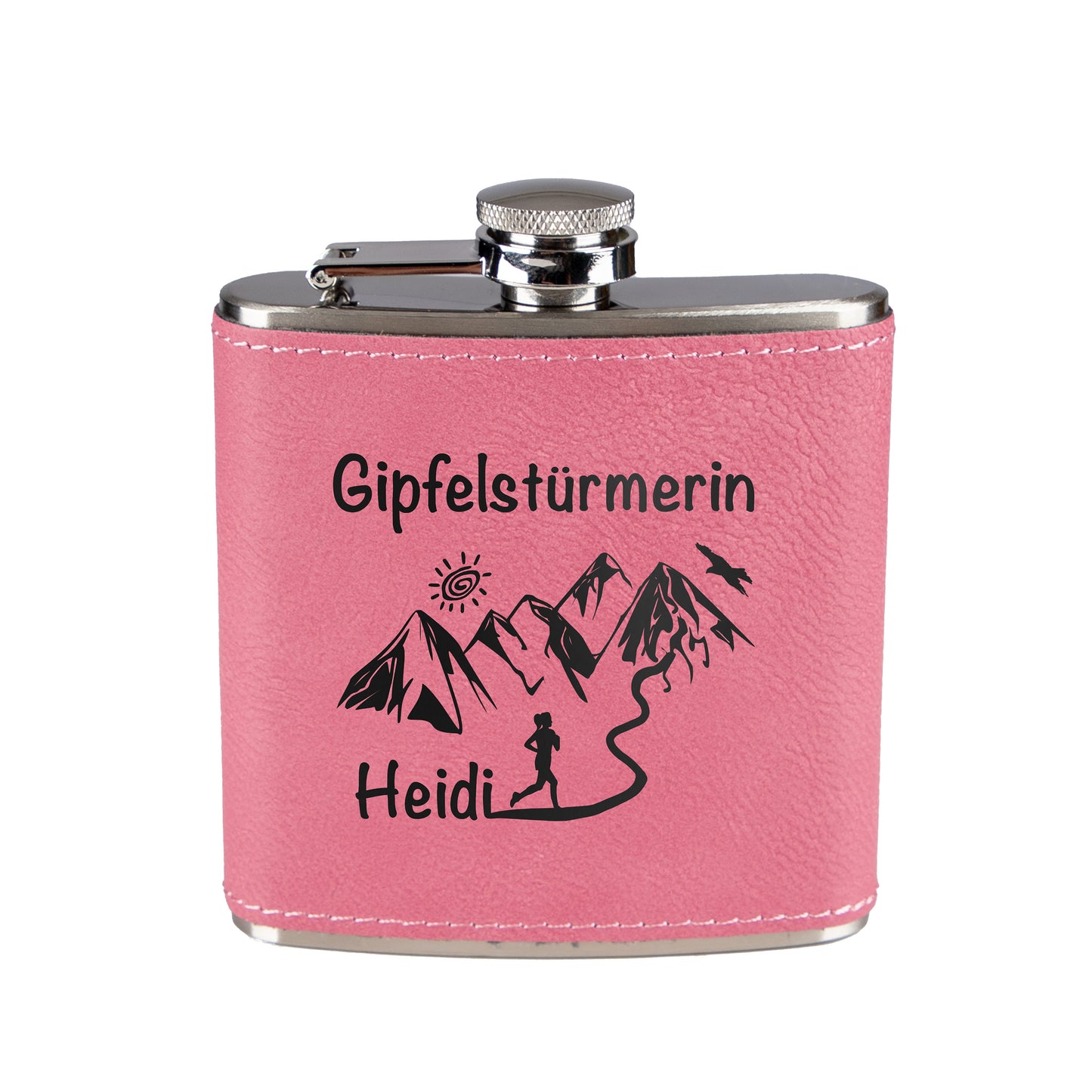 Flachmann - Gipfelstürmerin (personalisiert) - Leder-Optik
