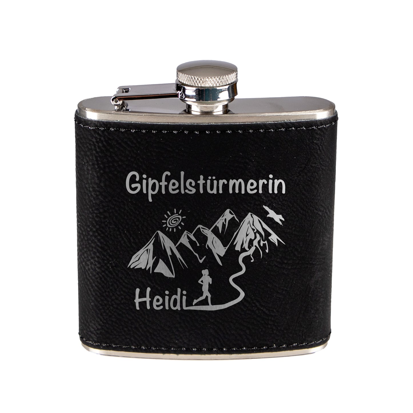 Flachmann - Gipfelstürmerin (personalisiert) - Leder-Optik