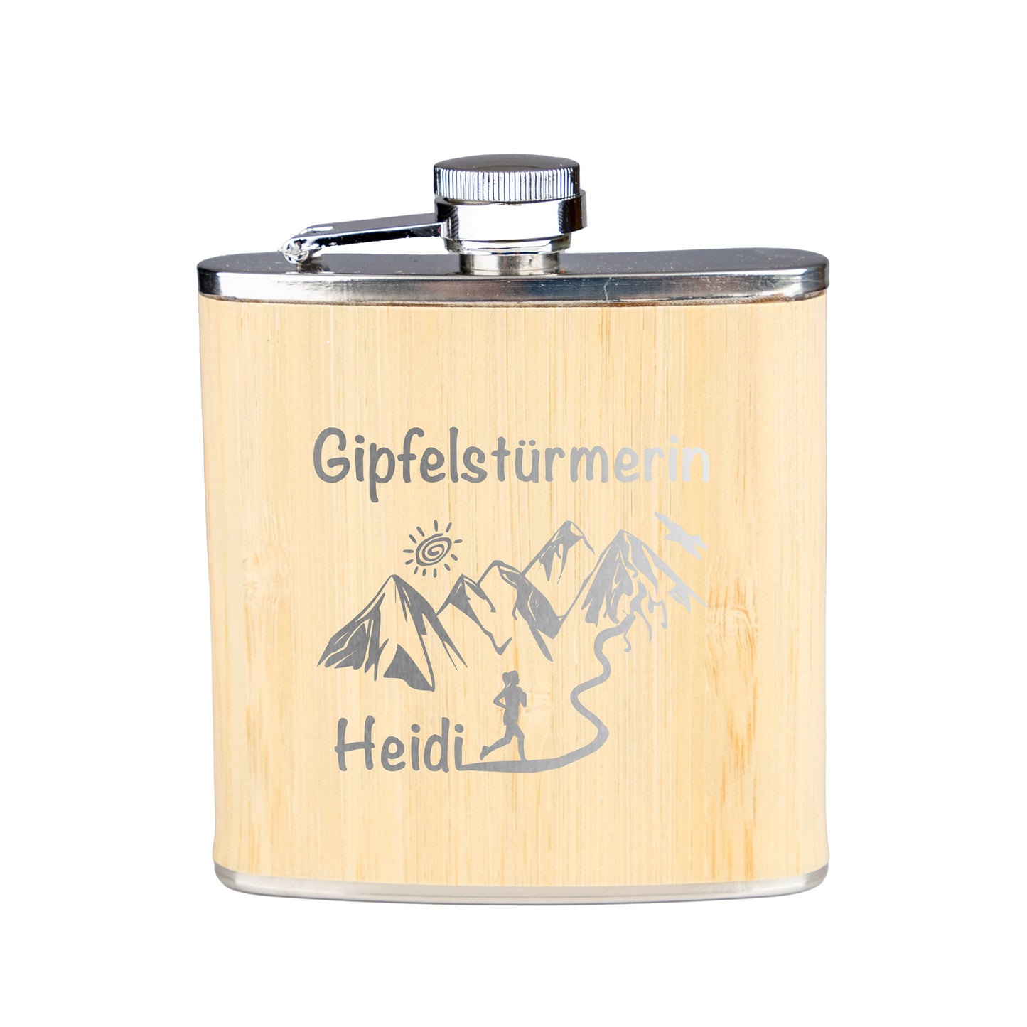 Flachmann Edelstahl Bambus - Gipfelstürmerin - personalisiert / graviert