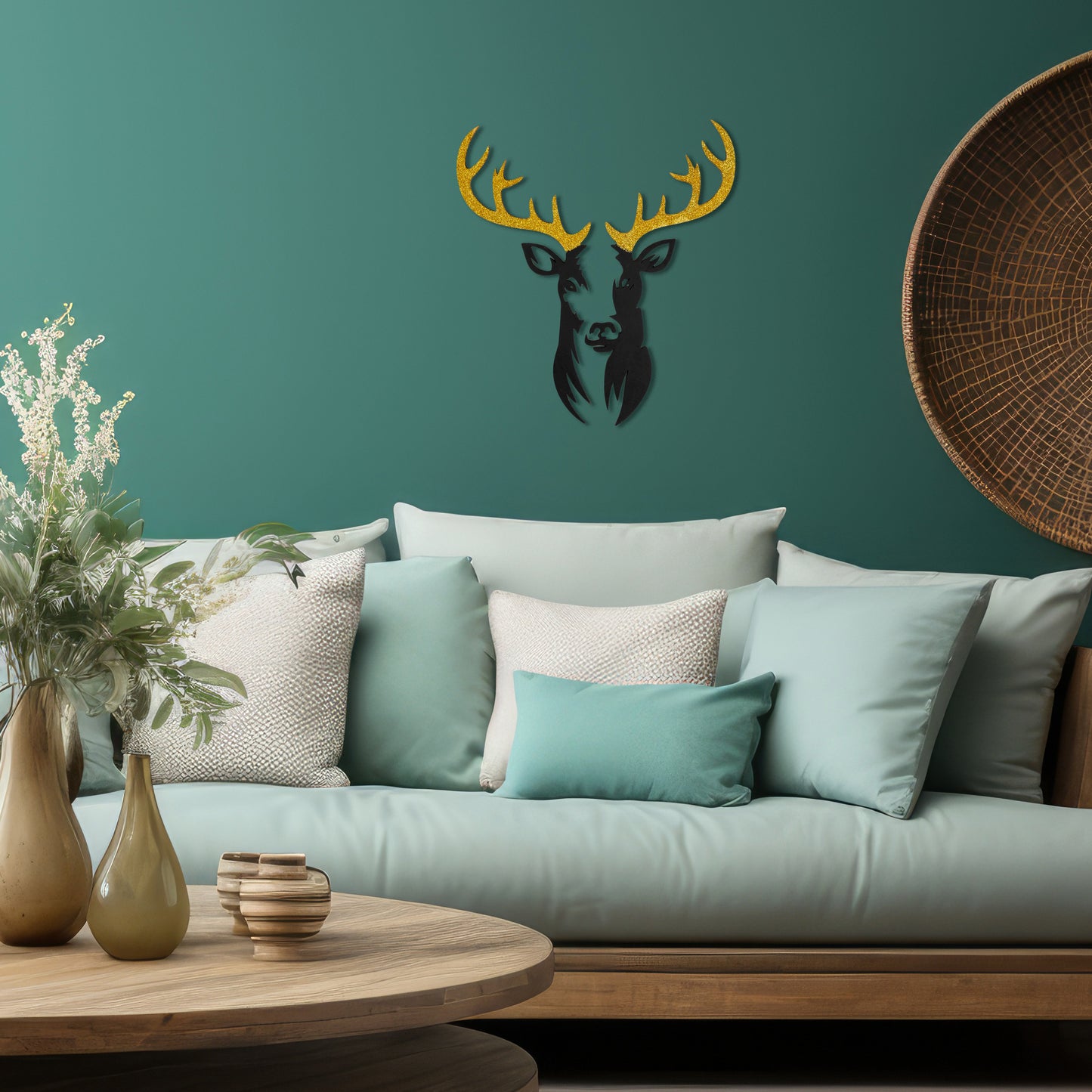Wandbild - Hirsch - Holz Glitter gold