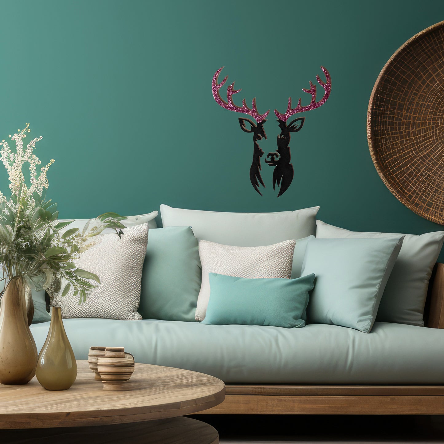 Wandbild - Hirsch - Holz Glitter pink