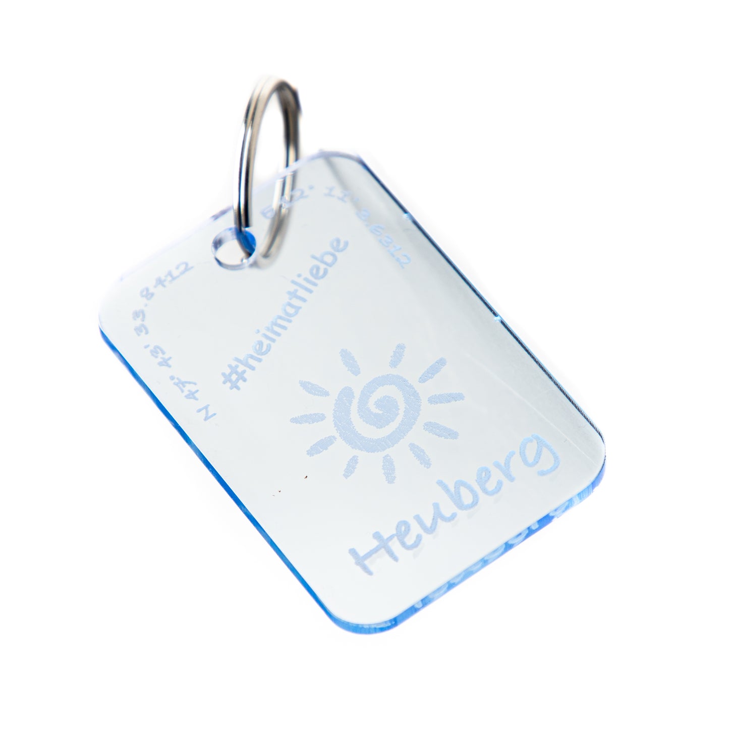 DekoAlm24 Schlüsselanhänger - #heimatliebe - Acrylglas blau fluoreszierend - personalisiert