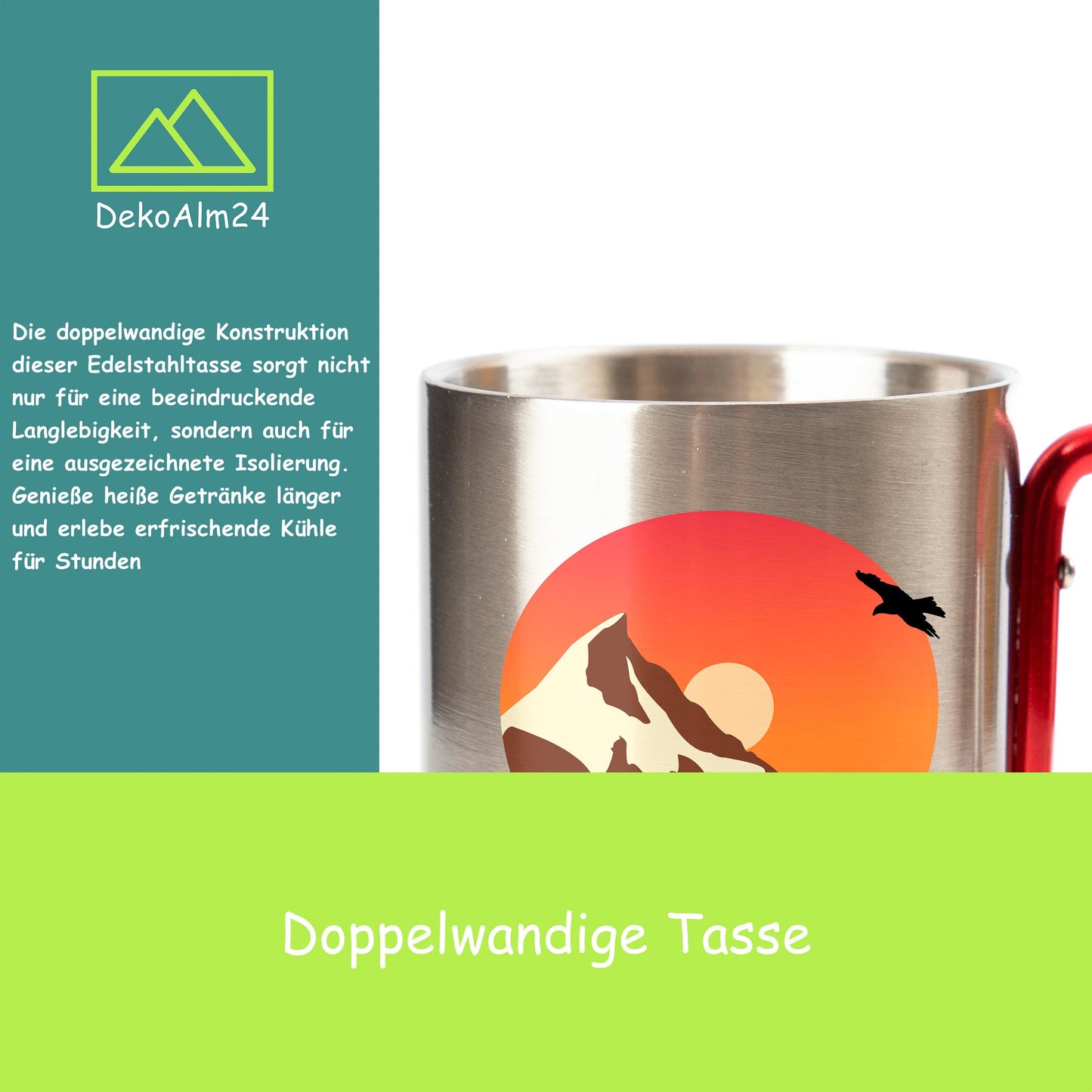 Edelstahl Tasse / Thermo Becher mit Karabiner | Campingqueen