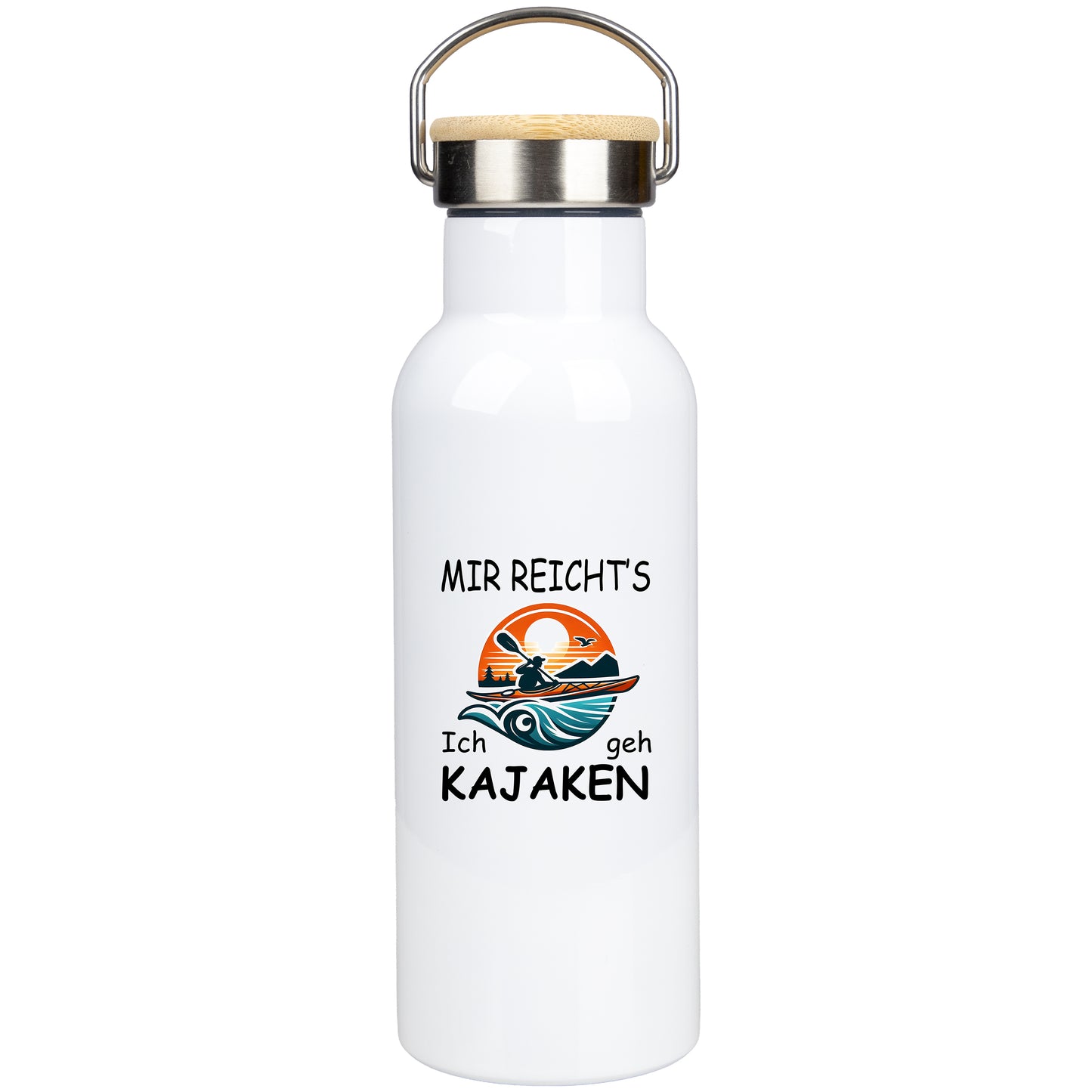 Edelstahl Trinkflasche 500ml mit Bambusdeckel | Mir Reicht's Ich geh Kajaken