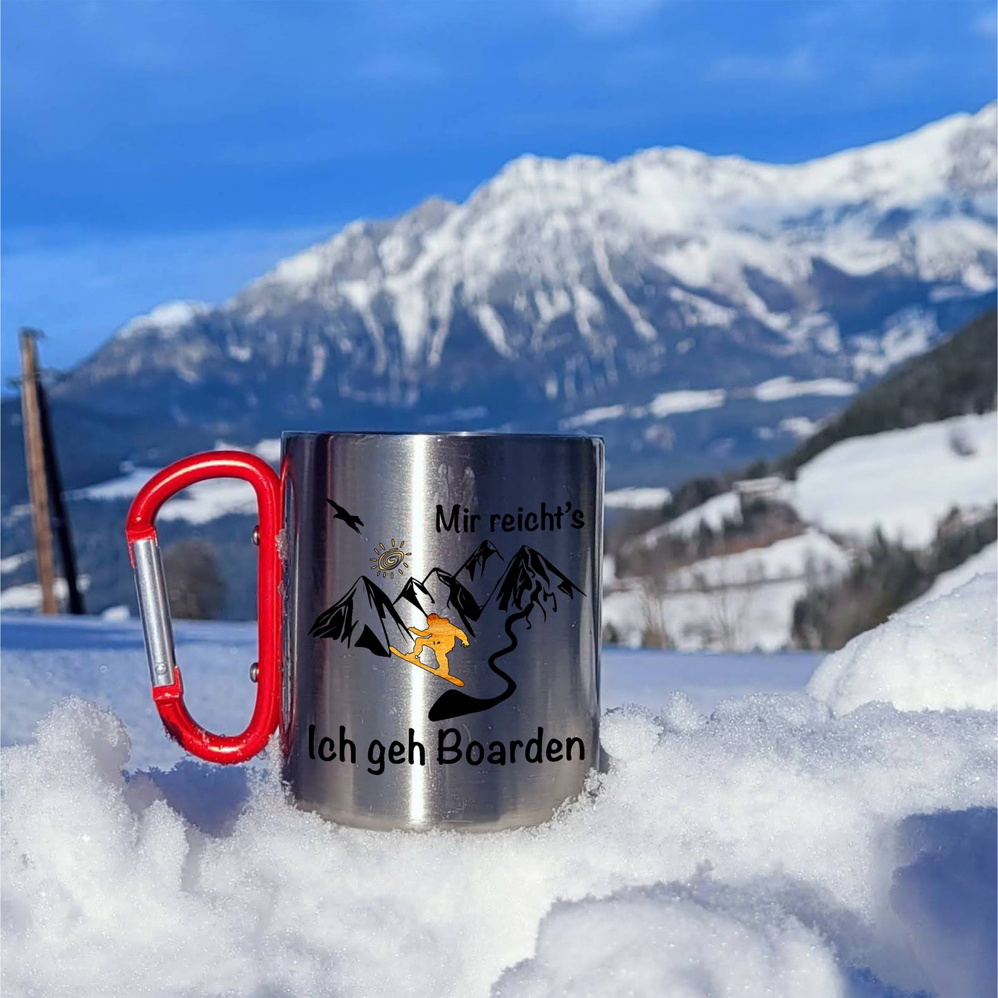 DekoAlm24 Tasse - Mir reicht´s - ich geh Boarden - Edelstahl mit Karabiner