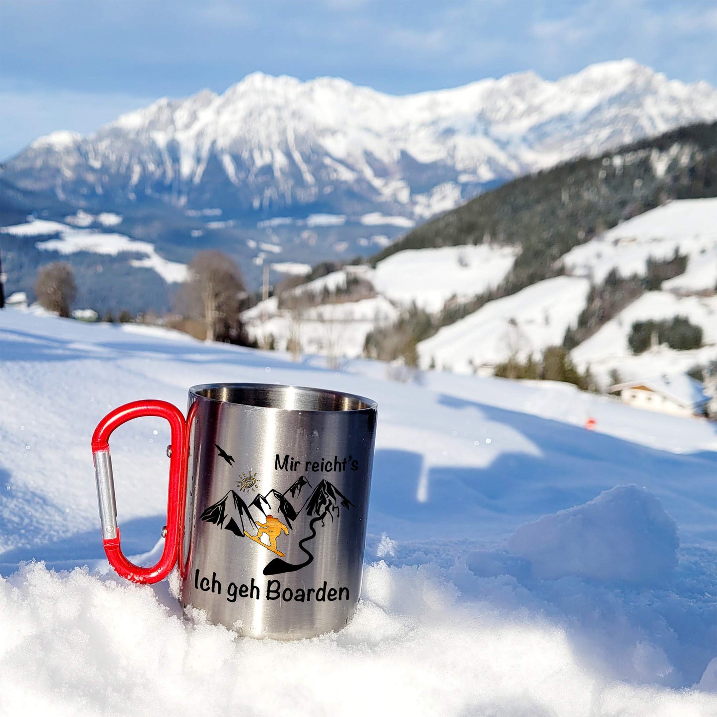DekoAlm24 Tasse - Mir reicht´s - ich geh Boarden - Edelstahl mit Karabiner