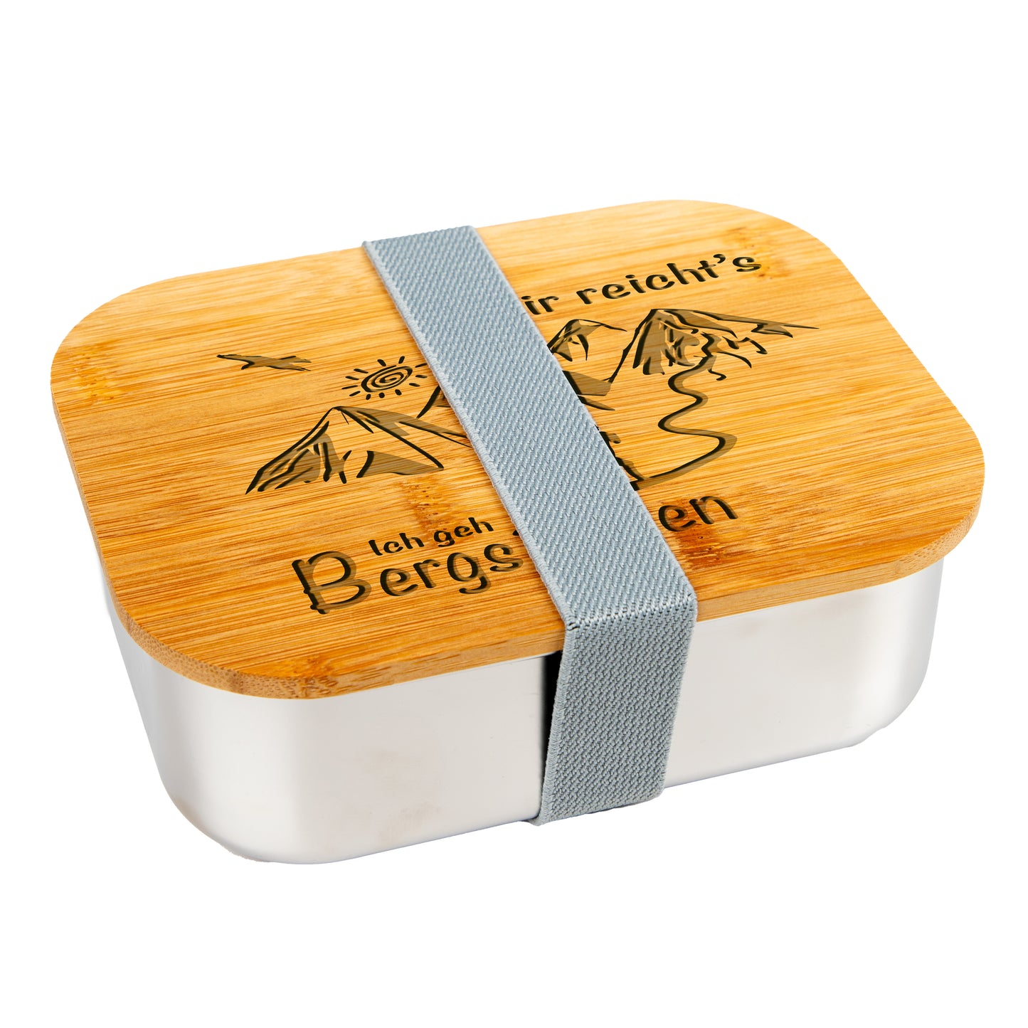 DekoAlm24 Lunchbox - Mir reicht's Ich geh Bergsteigen - aus Edelstahl mit Bambusdeckel & Spannband