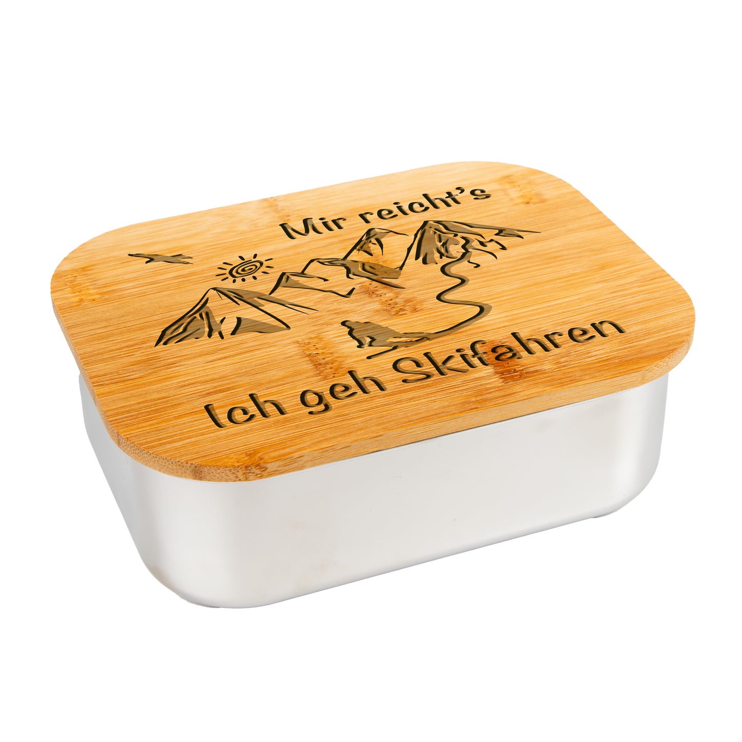DekoAlm24 Lunchbox - Mir reicht's Ich geh Skifahren - aus Edelstahl mit Bambusdeckel & Spannband
