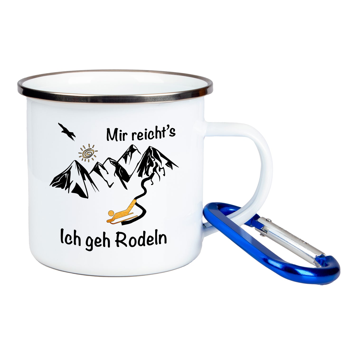 DekoAlm24 Tasse - Mir reicht's Ich geh Rodeln - Emaille (Silber)