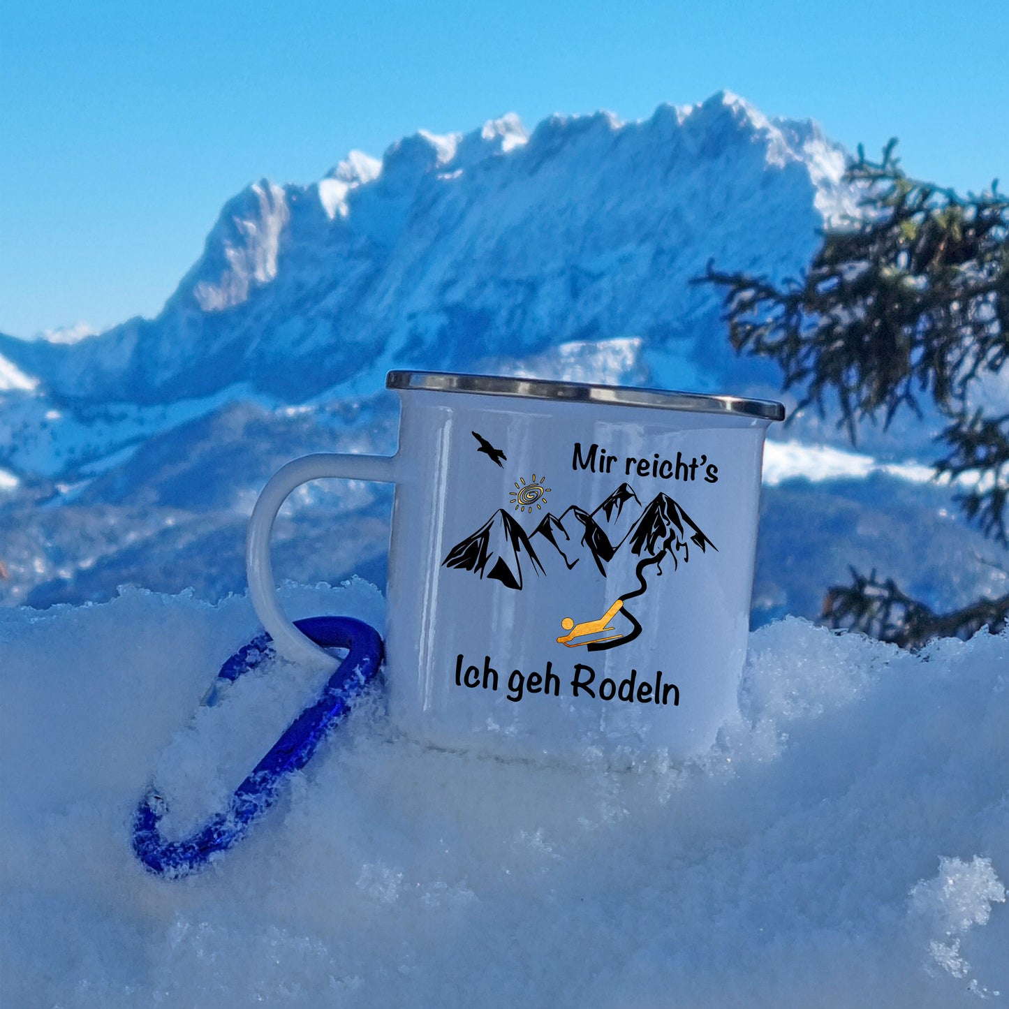 DekoAlm24 Tasse - Mir reicht's Ich geh Rodeln - Emaille (Silber)