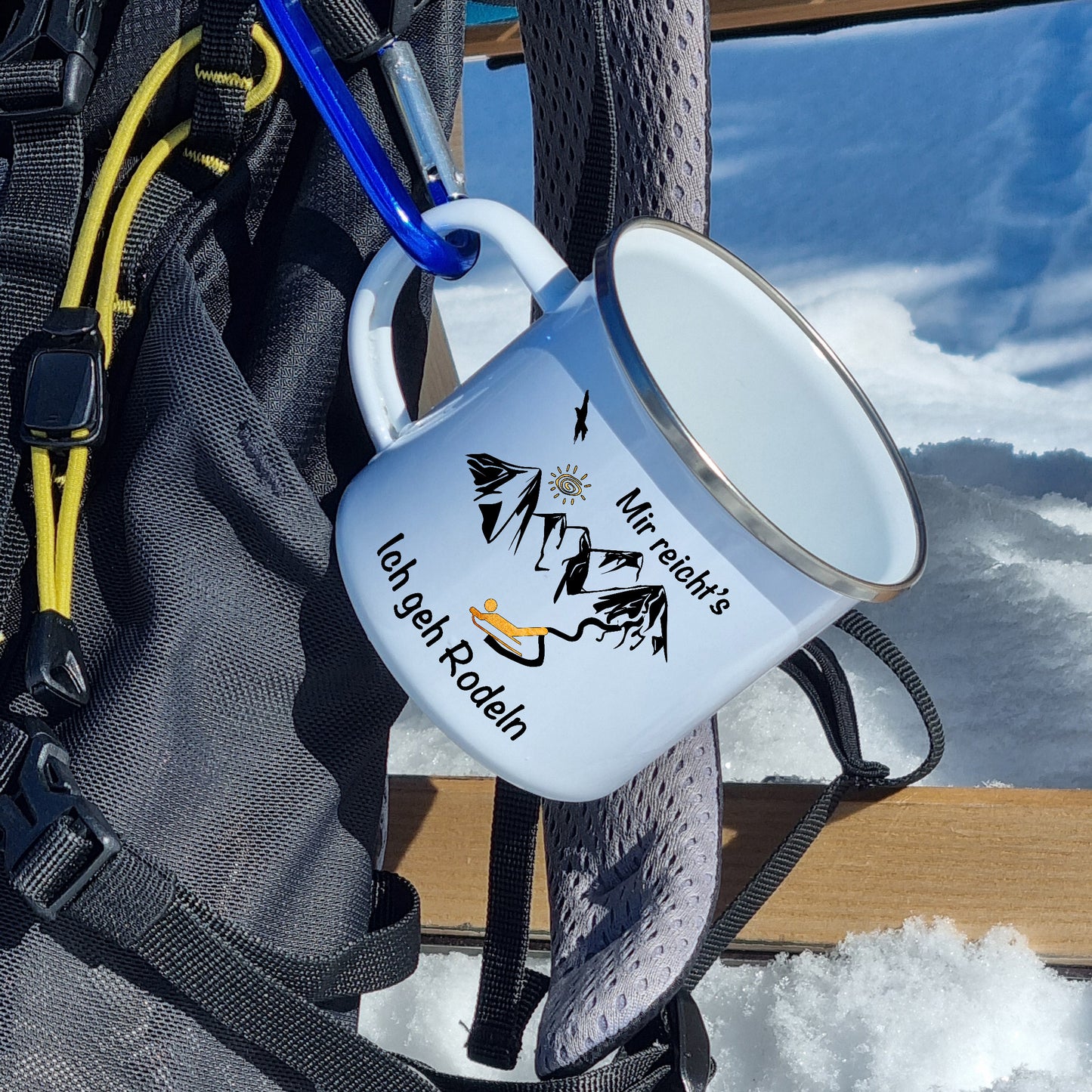 DekoAlm24 Tasse - Mir reicht's Ich geh Rodeln - Emaille (Silber)
