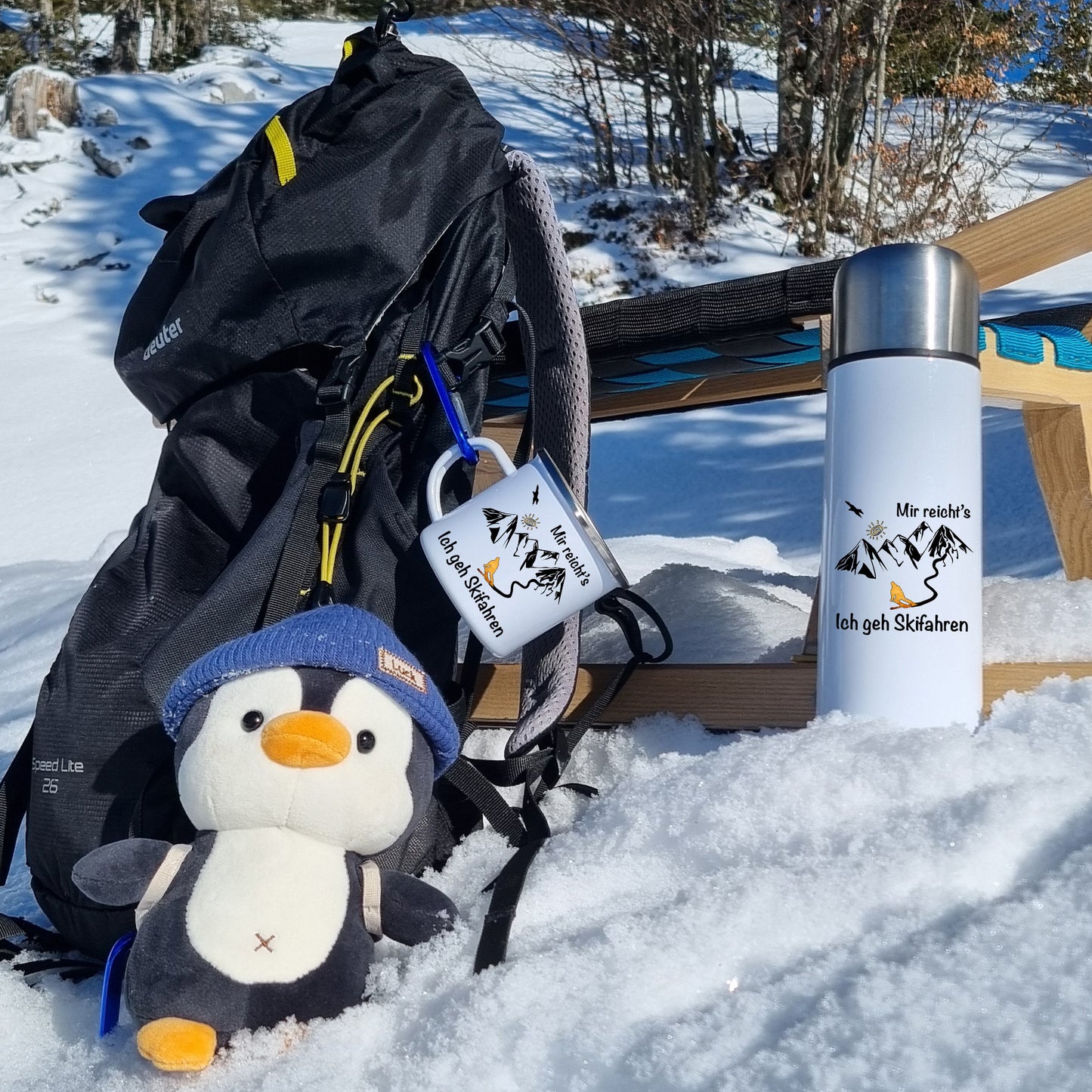 DekoAlm24 Tasse - Mir reicht's Ich geh Skifahren - Emaille (Silber)