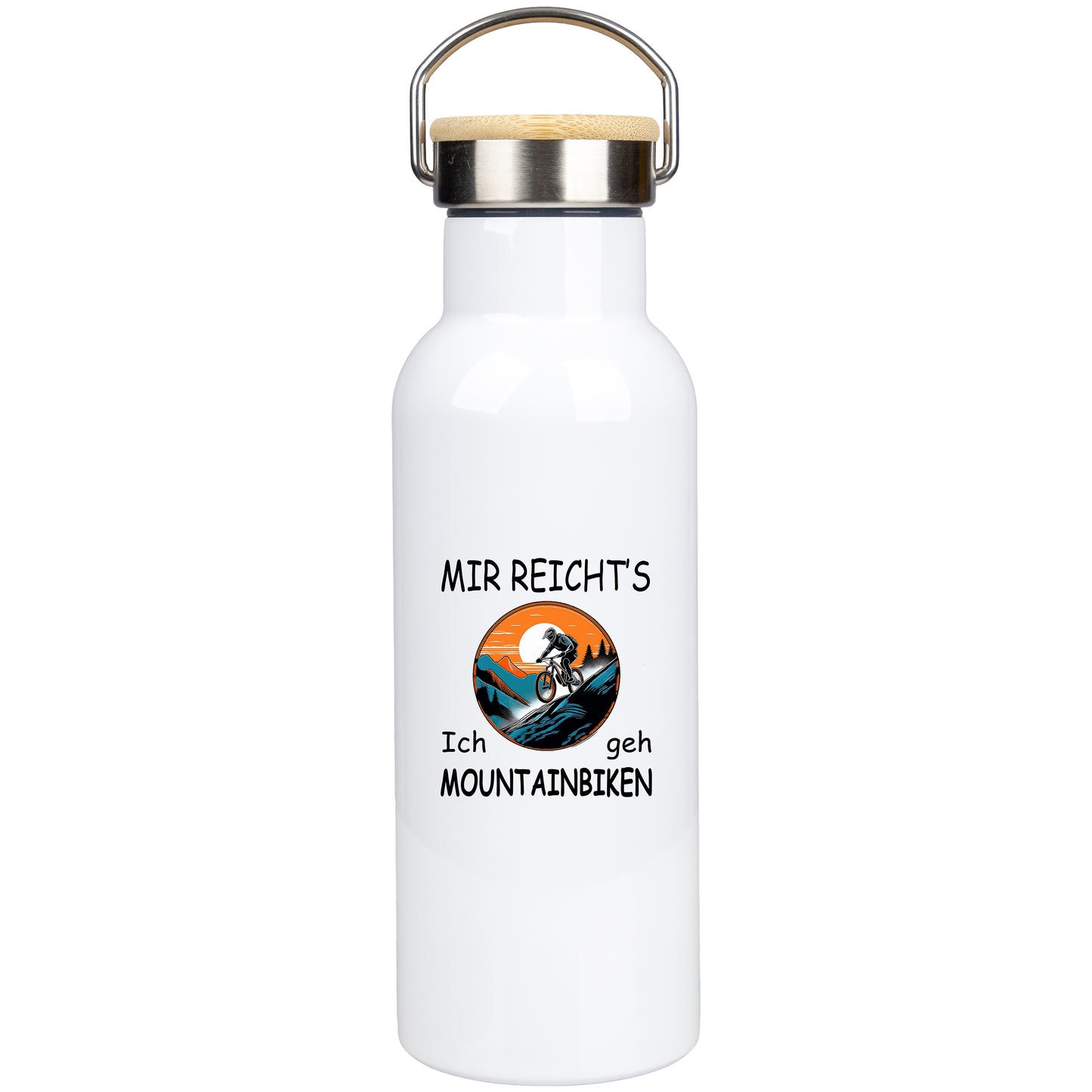 Edelstahl Trinkflasche 500ml mit Bambusdeckel | Mir reicht's - Ich geh Mountainbiken