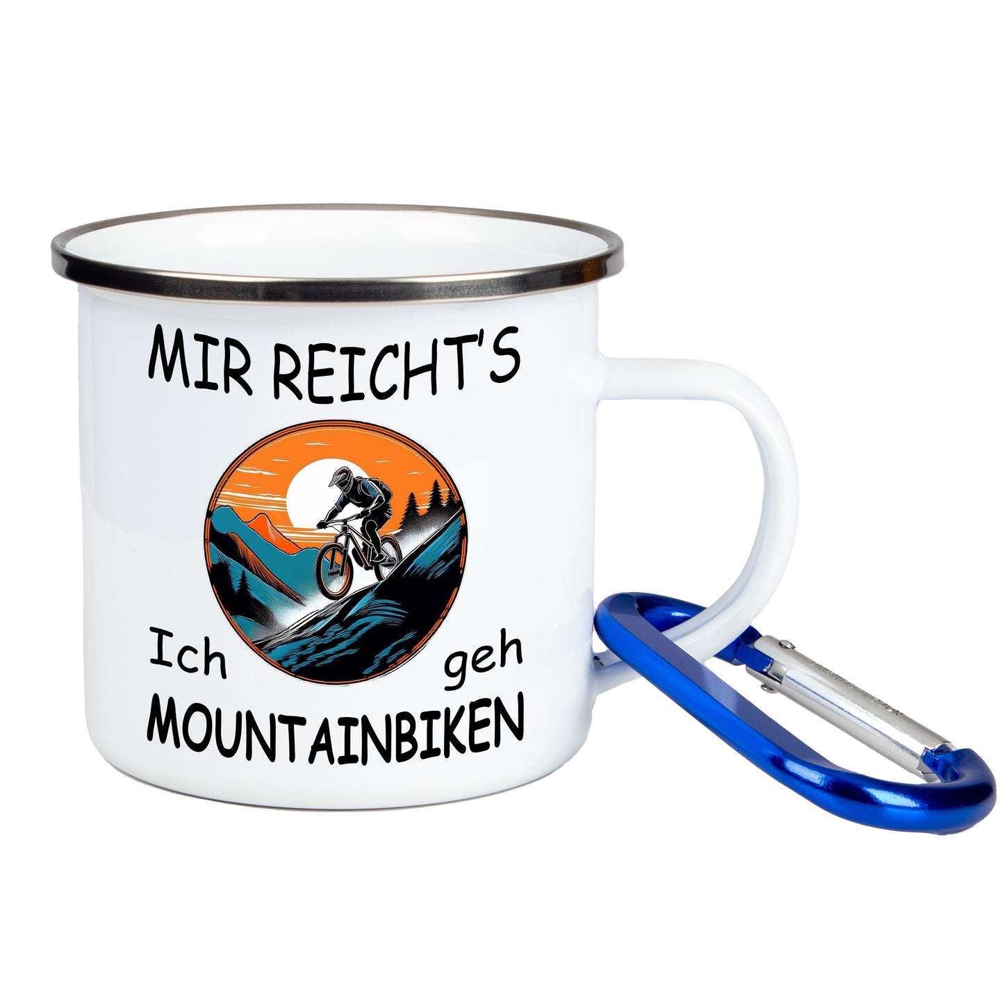 DekoAlm24 Tasse - Mir reicht's Ich geh Mountainbiken - Emaille (Silber)
