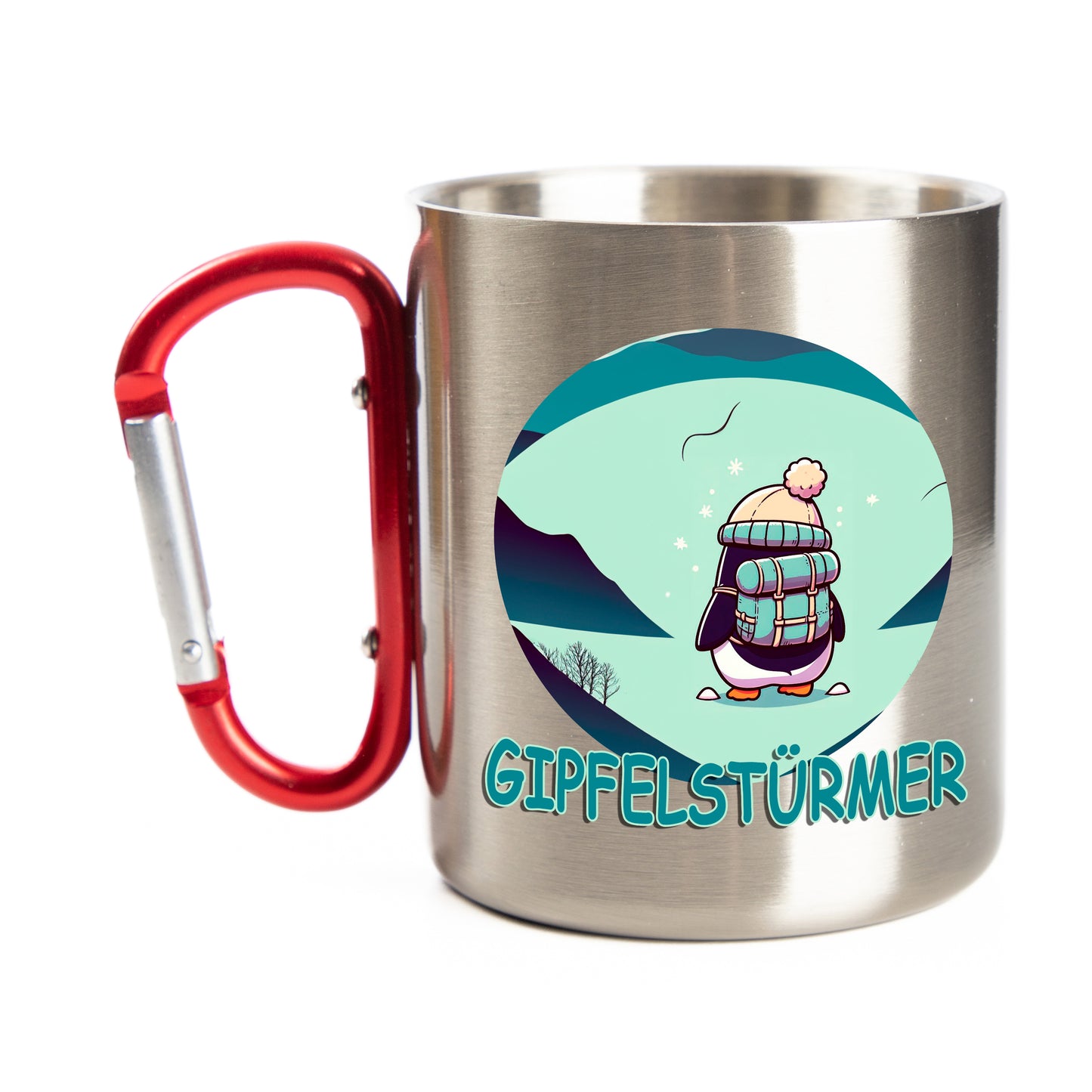 DekoAlm24 Tasse - Pingi Gipfelstürmer - Edelstahl mit Karabiner