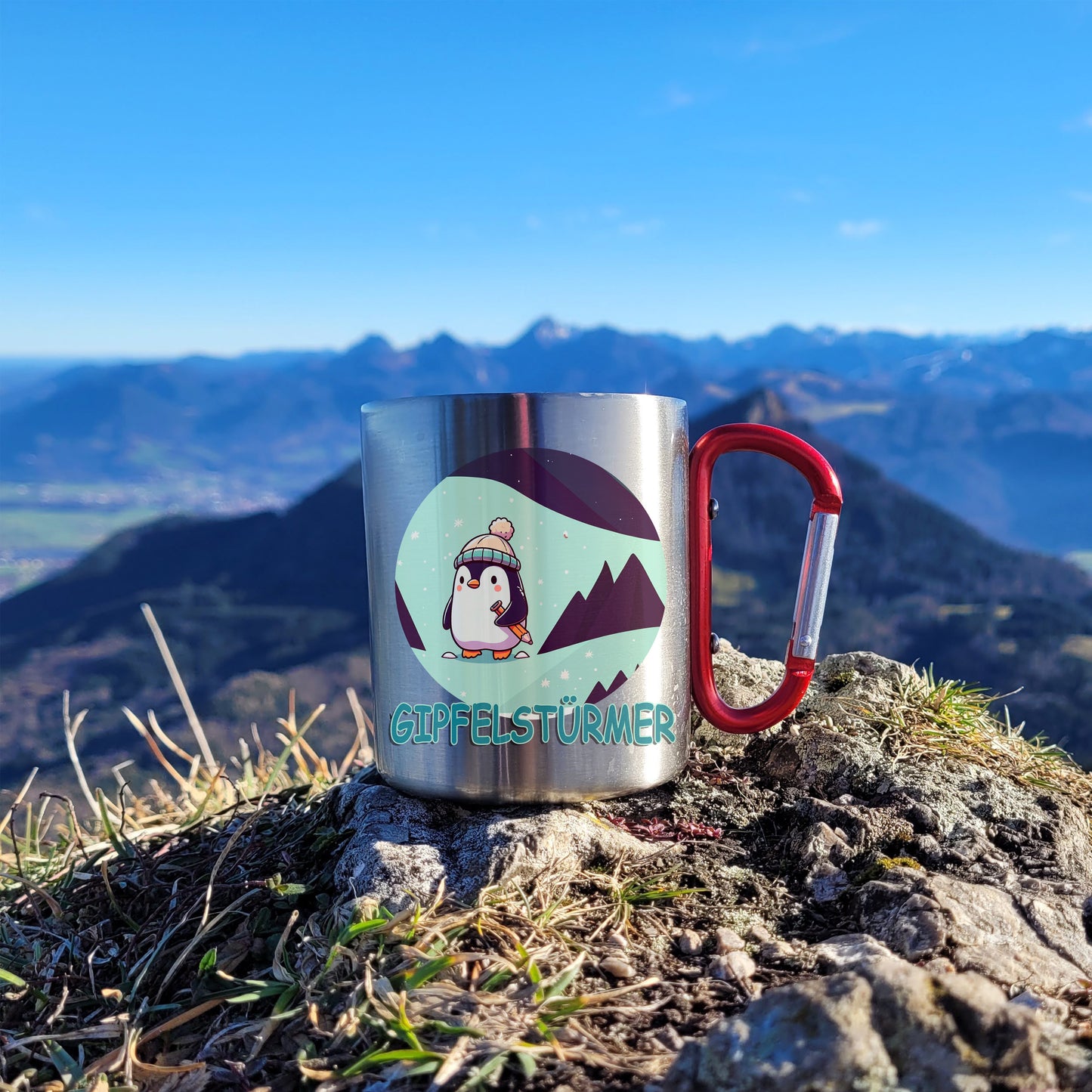 DekoAlm24 Tasse - Pingi Gipfelstürmer - Edelstahl mit Karabiner
