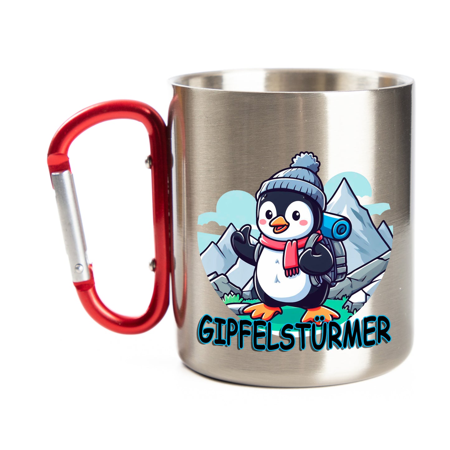 DekoAlm24 Tasse - Pingi Gipfelstürmer - Edelstahl mit Karabiner