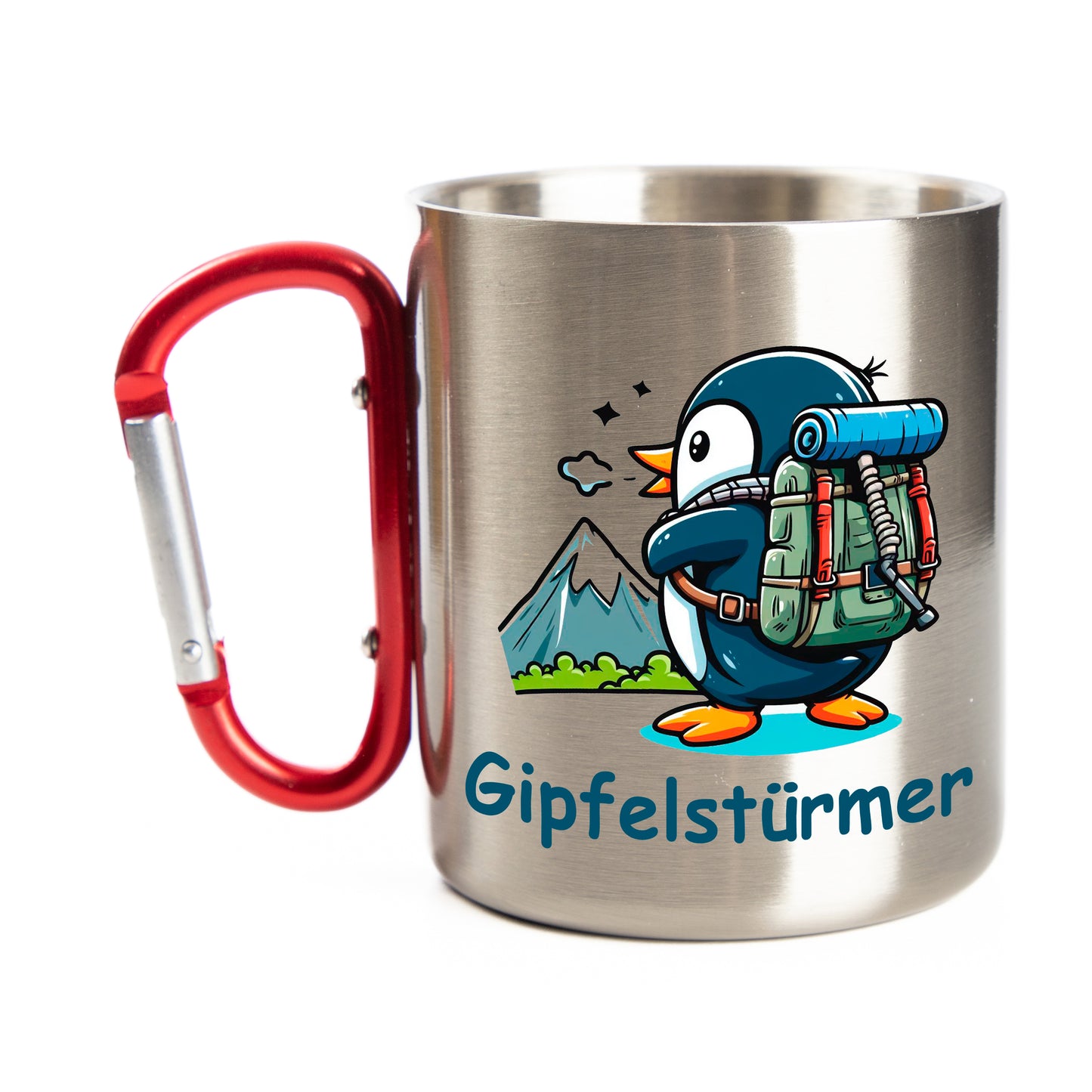 DekoAlm24 Tasse - Pingi Gipfelstürmer - Edelstahl mit Karabiner
