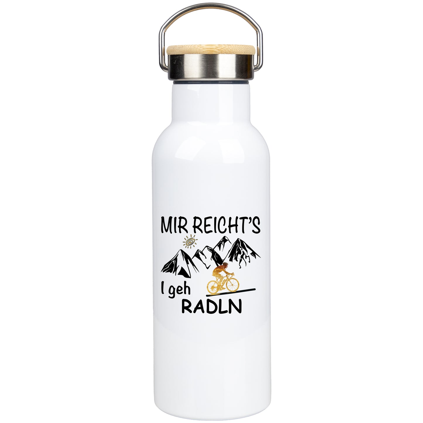 Edelstahl Trinkflasche 500ml mit Bambusdeckel | Mir Reicht's Ich geh Radln