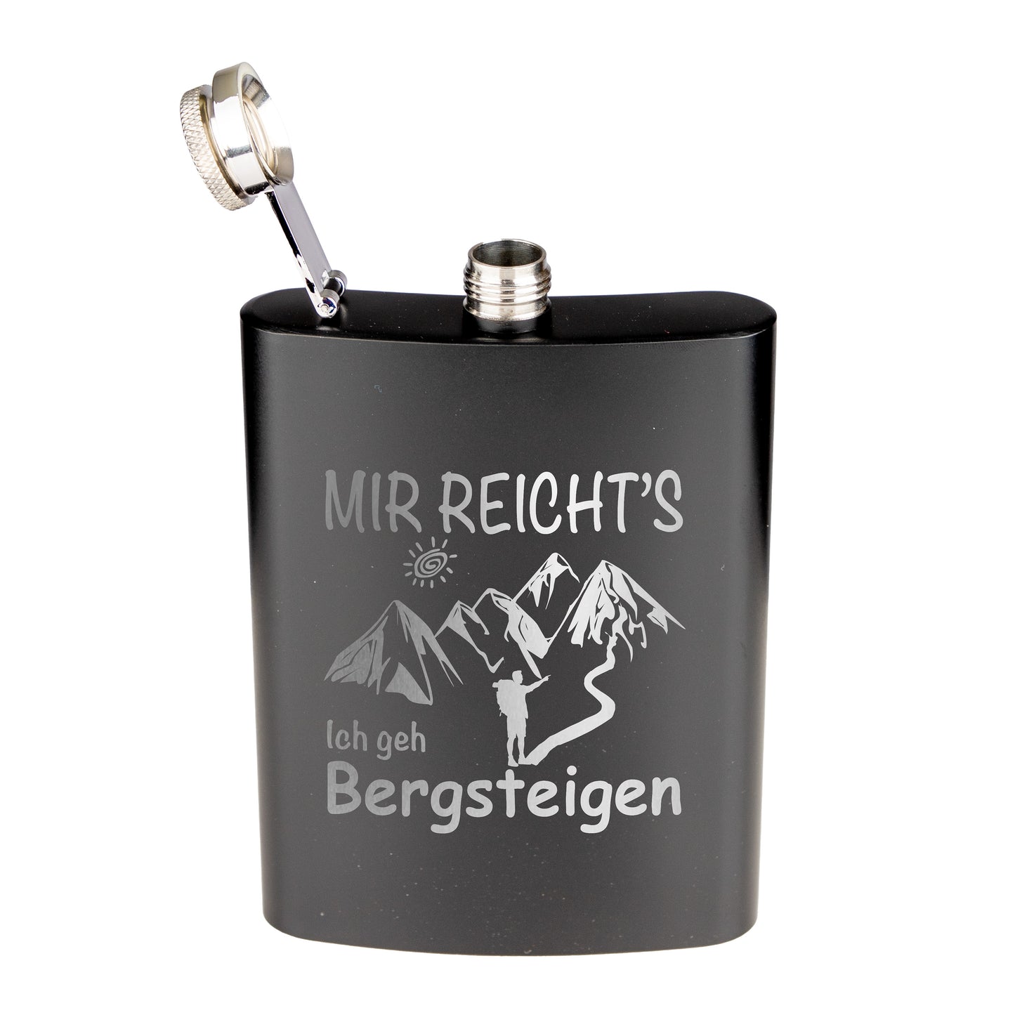 Flachmann Edelstahl - Mir reicht's Ich geh Bergsteigen - graviert / schwarz