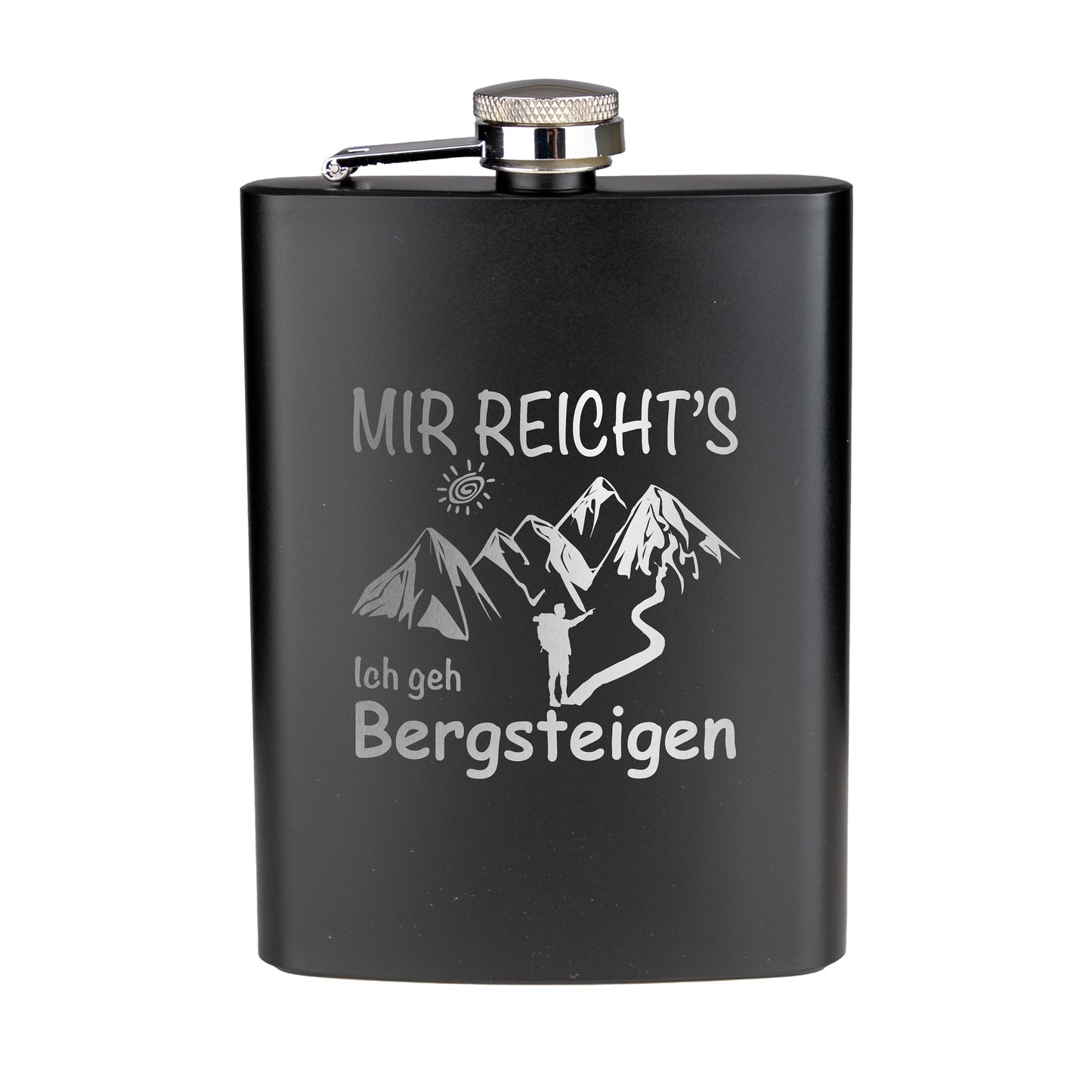 Flachmann Edelstahl - Mir reicht's Ich geh Bergsteigen - graviert / schwarz