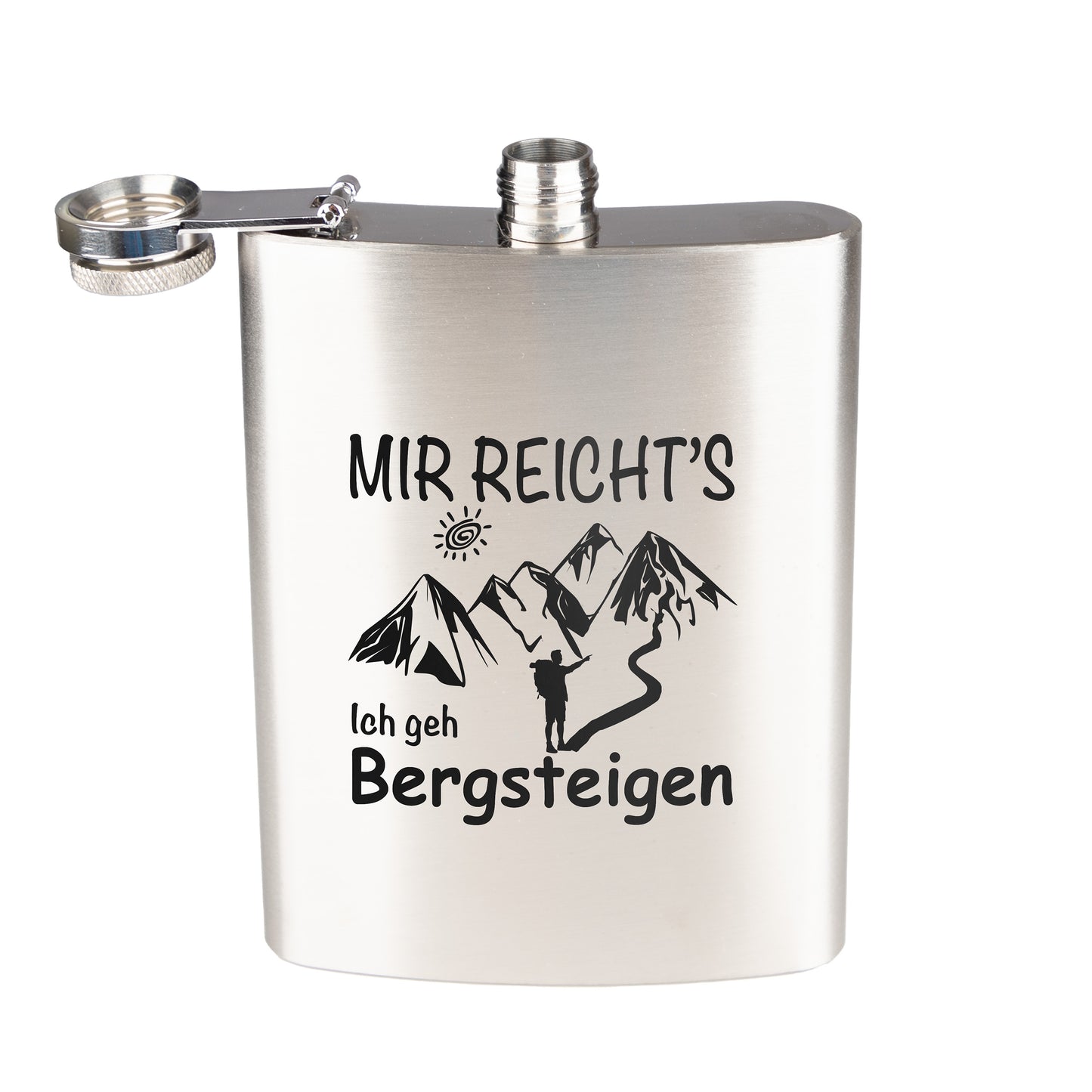 Flachmann Edelstahl - Mir reicht's Ich geh Bergsteigen - graviert