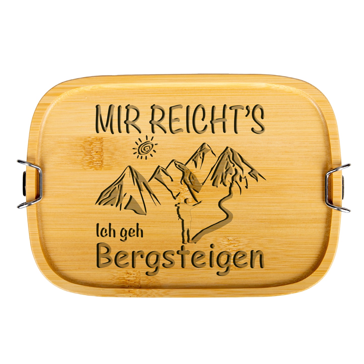 DekoAlm24 Brotdose | Lunchbox | Edelstahl mit Bambusdeckel - Mir Reicht's Ich geh Bergsteigen