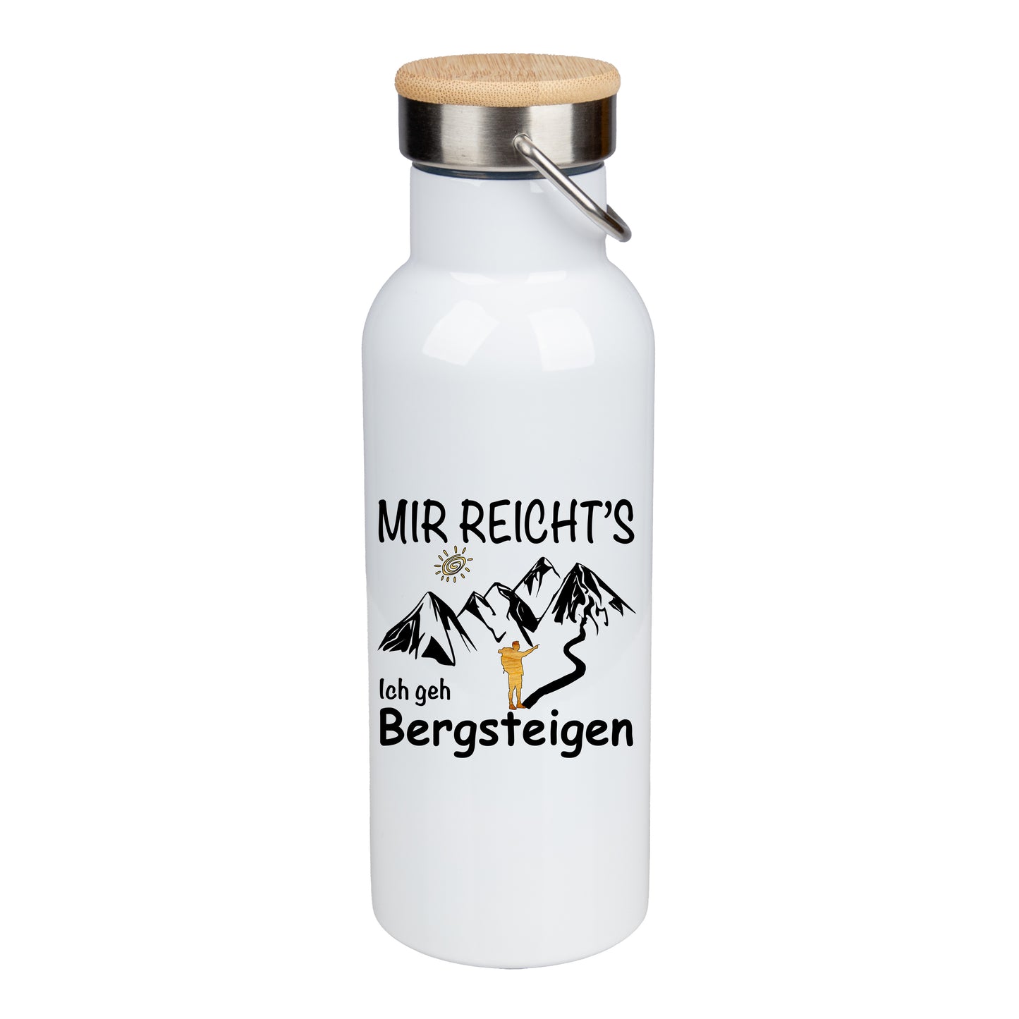 Edelstahl Trinkflasche 500ml mit Bambusdeckel | Mir Reicht's Ich geh Bergsteigen