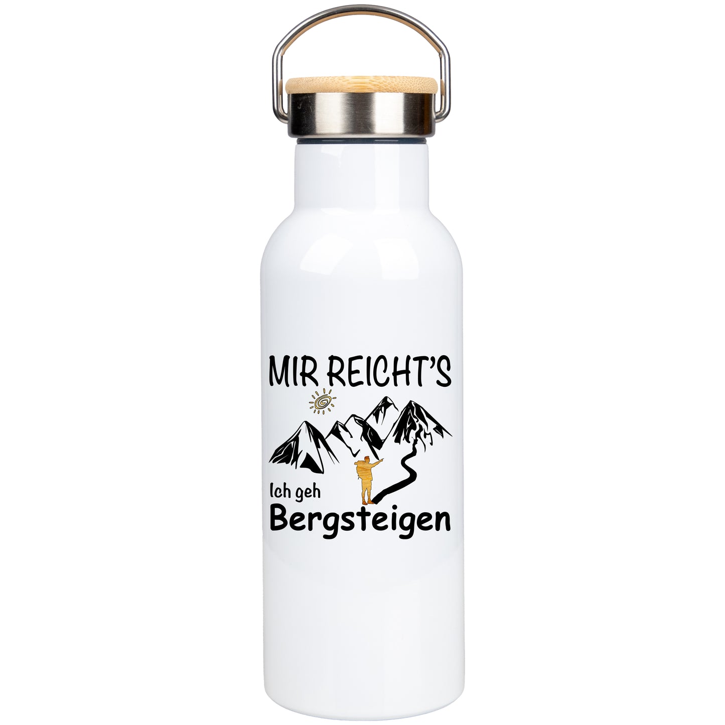 Edelstahl Trinkflasche 500ml mit Bambusdeckel | Mir Reicht's Ich geh Bergsteigen