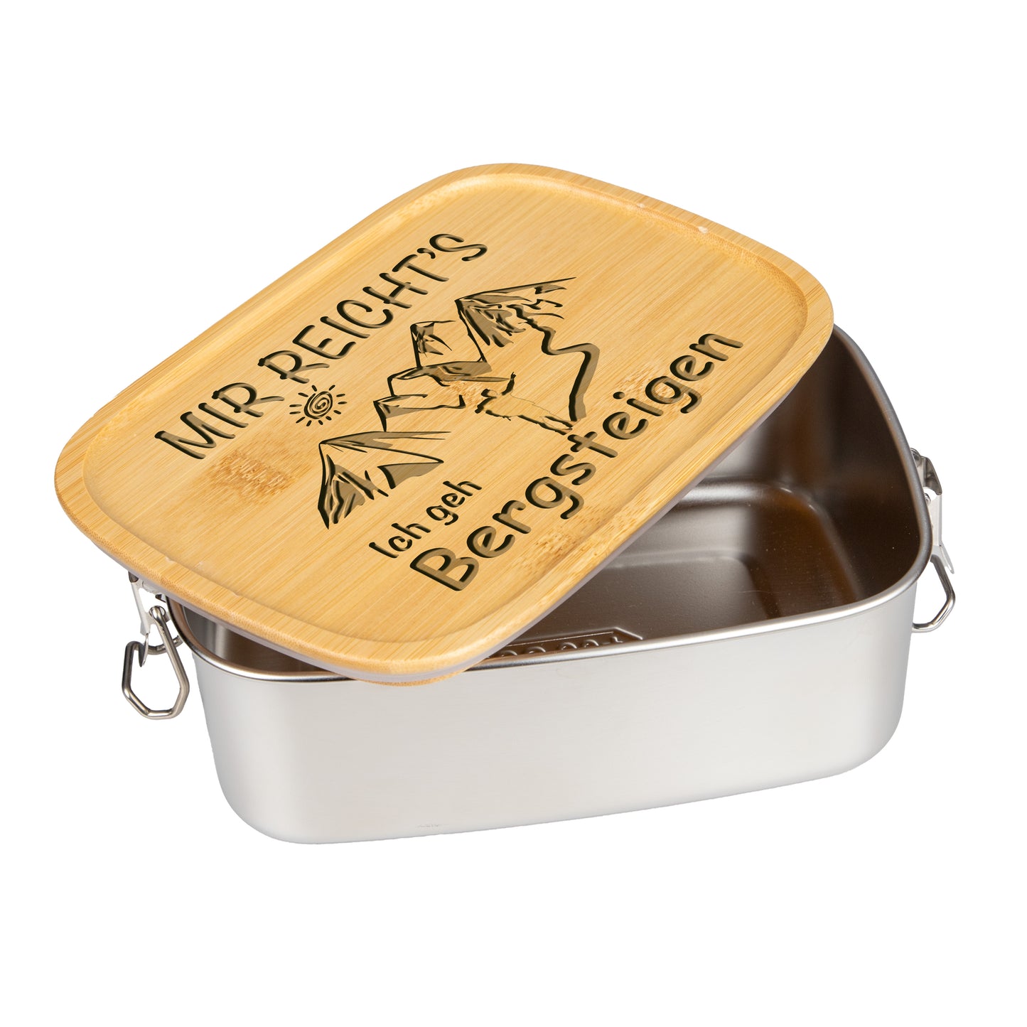 DekoAlm24 Brotdose | Lunchbox | Edelstahl mit Bambusdeckel - Mir Reicht's Ich geh Bergsteigen