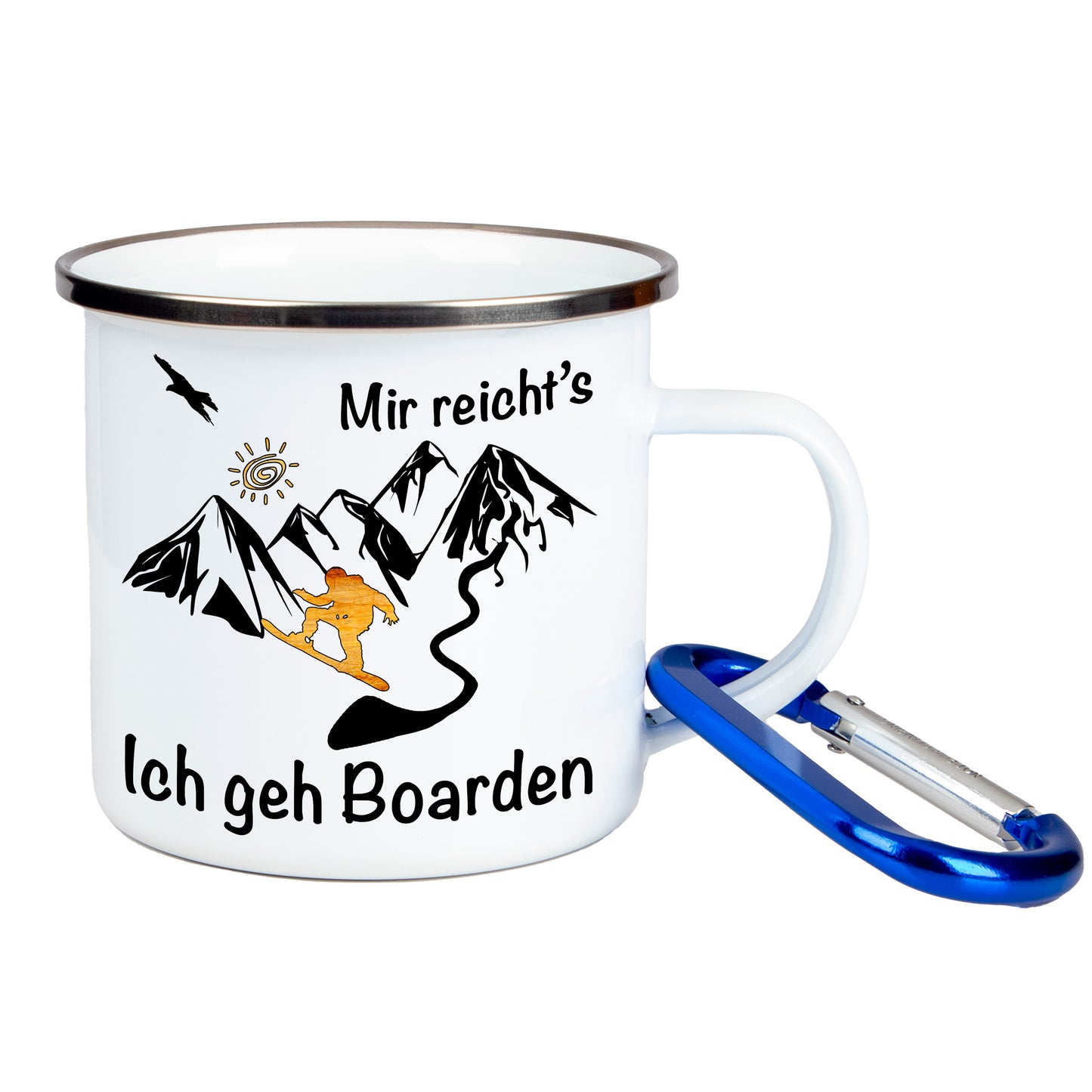 DekoAlm24 Tasse - Mir reicht's Ich geh Boarden - Emaille (Silber)