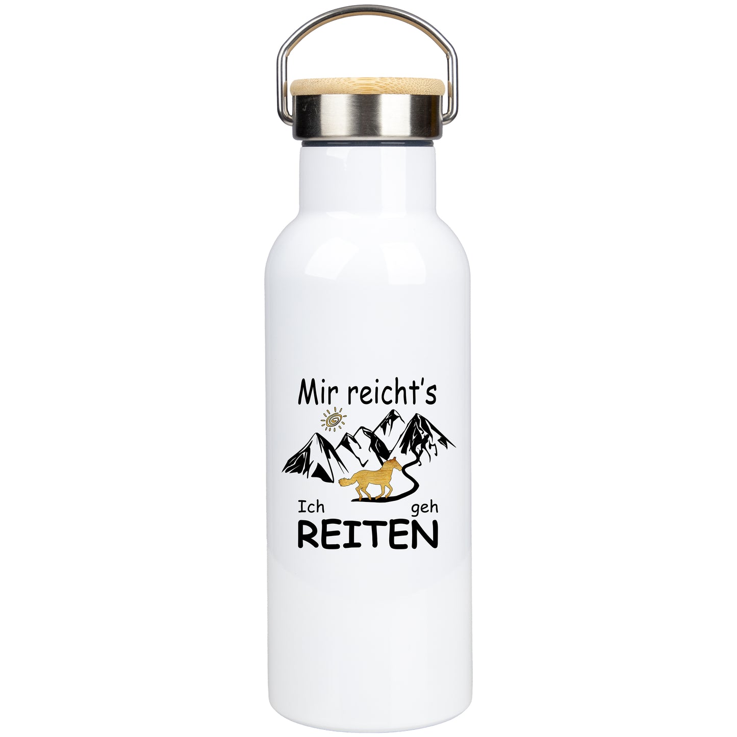 Edelstahl Trinkflasche 500ml mit Bambusdeckel | Mir Reicht's Ich geh Reiten